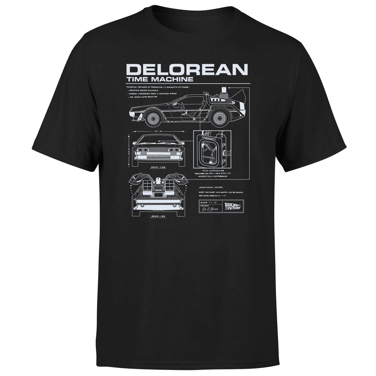 Universal Back To The Future DeLorean Schematic Men's T-Shirt - Black - XS - Black