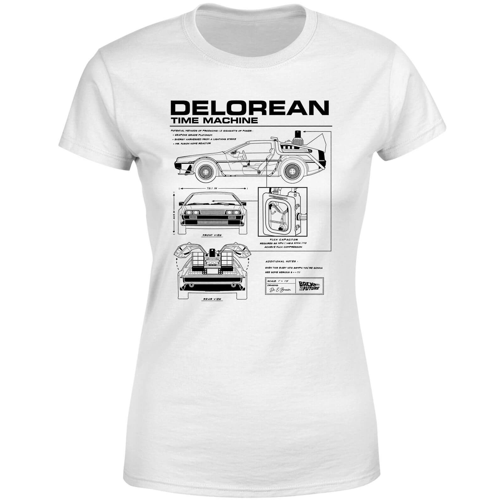 Universal Back To The Future Delorean Schematic Women's T-Shirt - White - XS - White