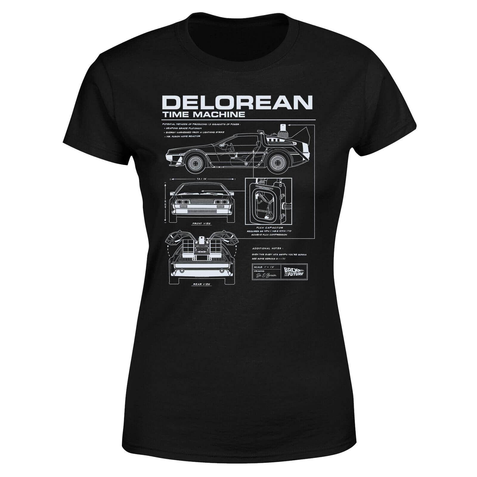 Universal Back To The Future DeLorean Schematic Women's T-Shirt - Black - XS - Black