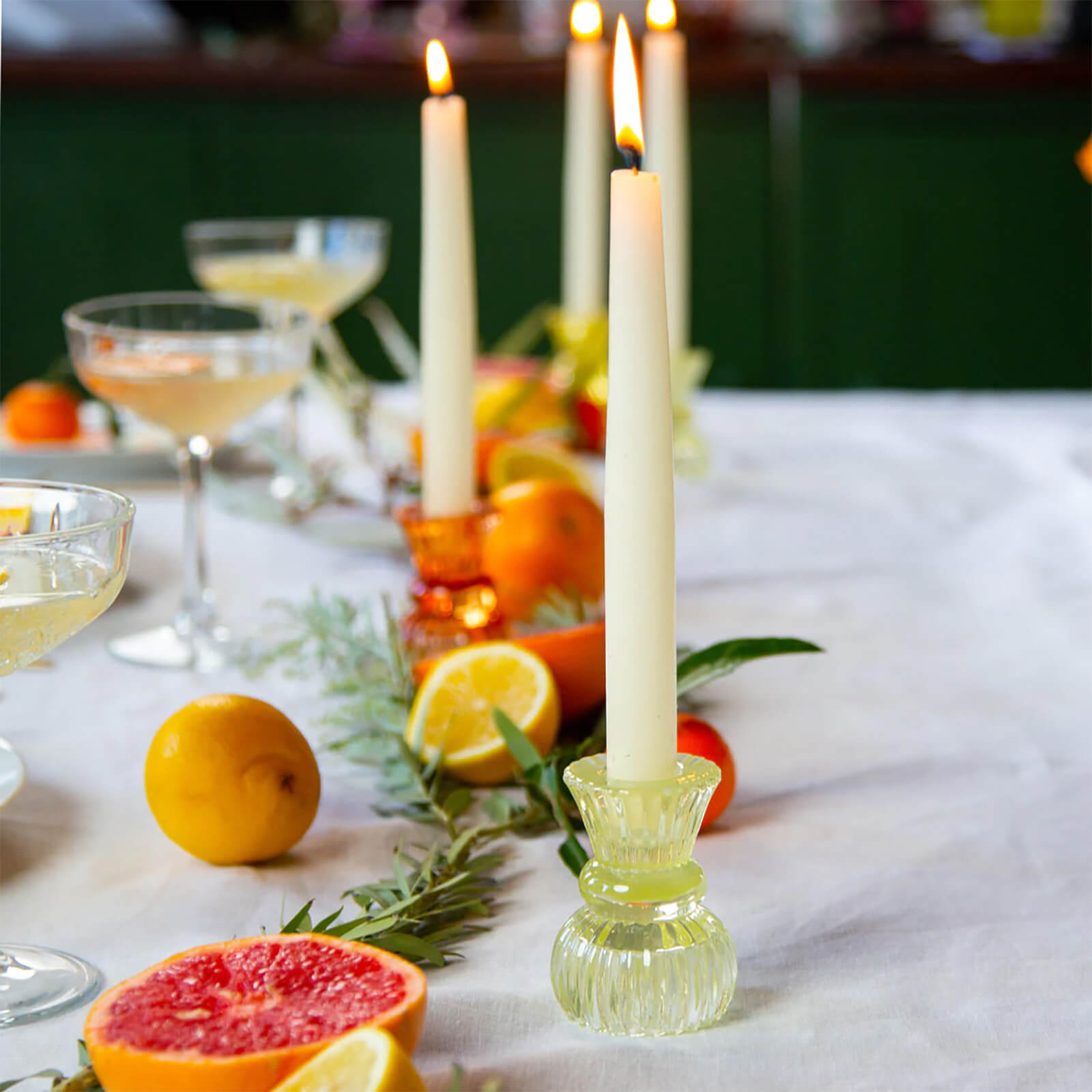 Boho Small Green Glass Candle Holder