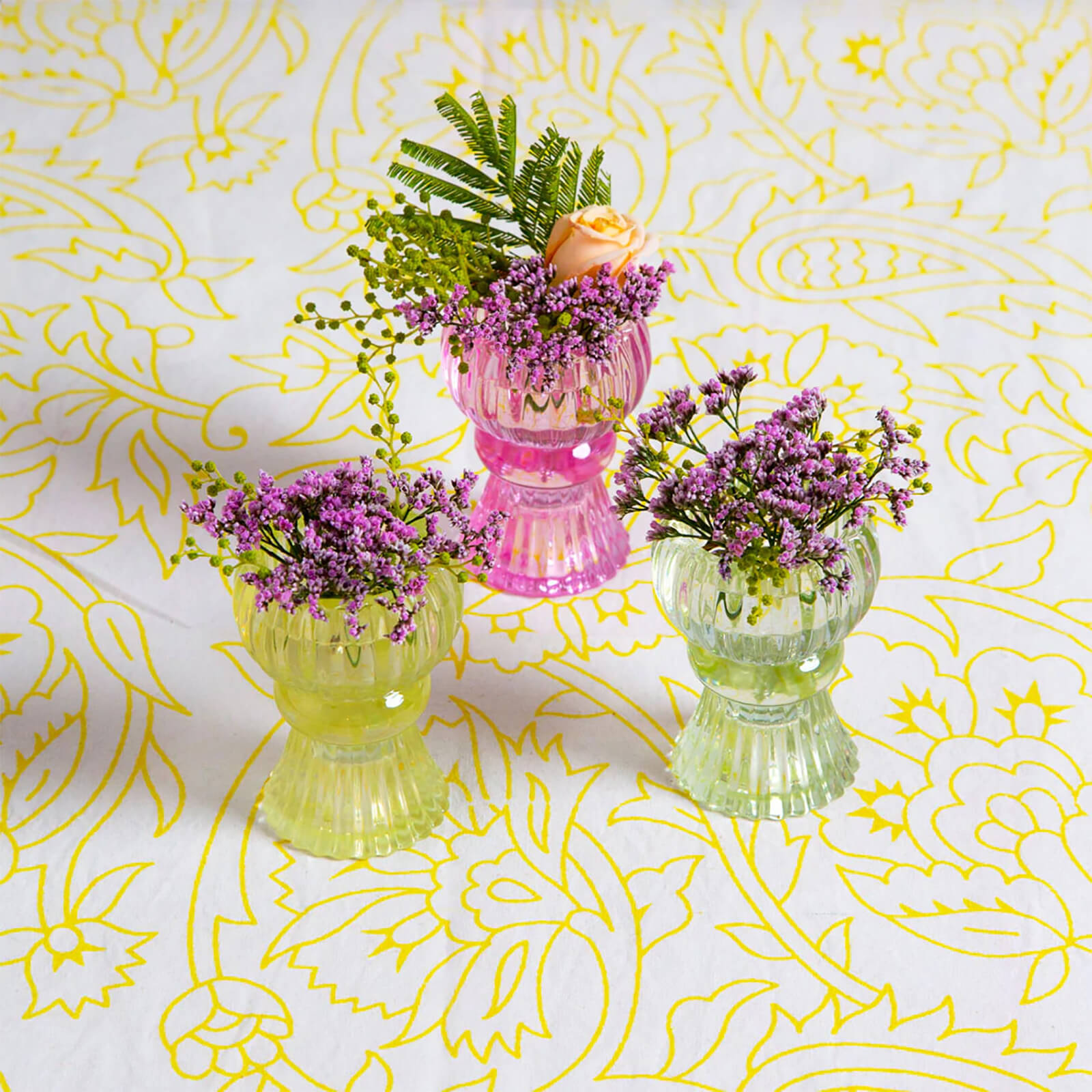 Boho Small Yellow Glass Candle Holder