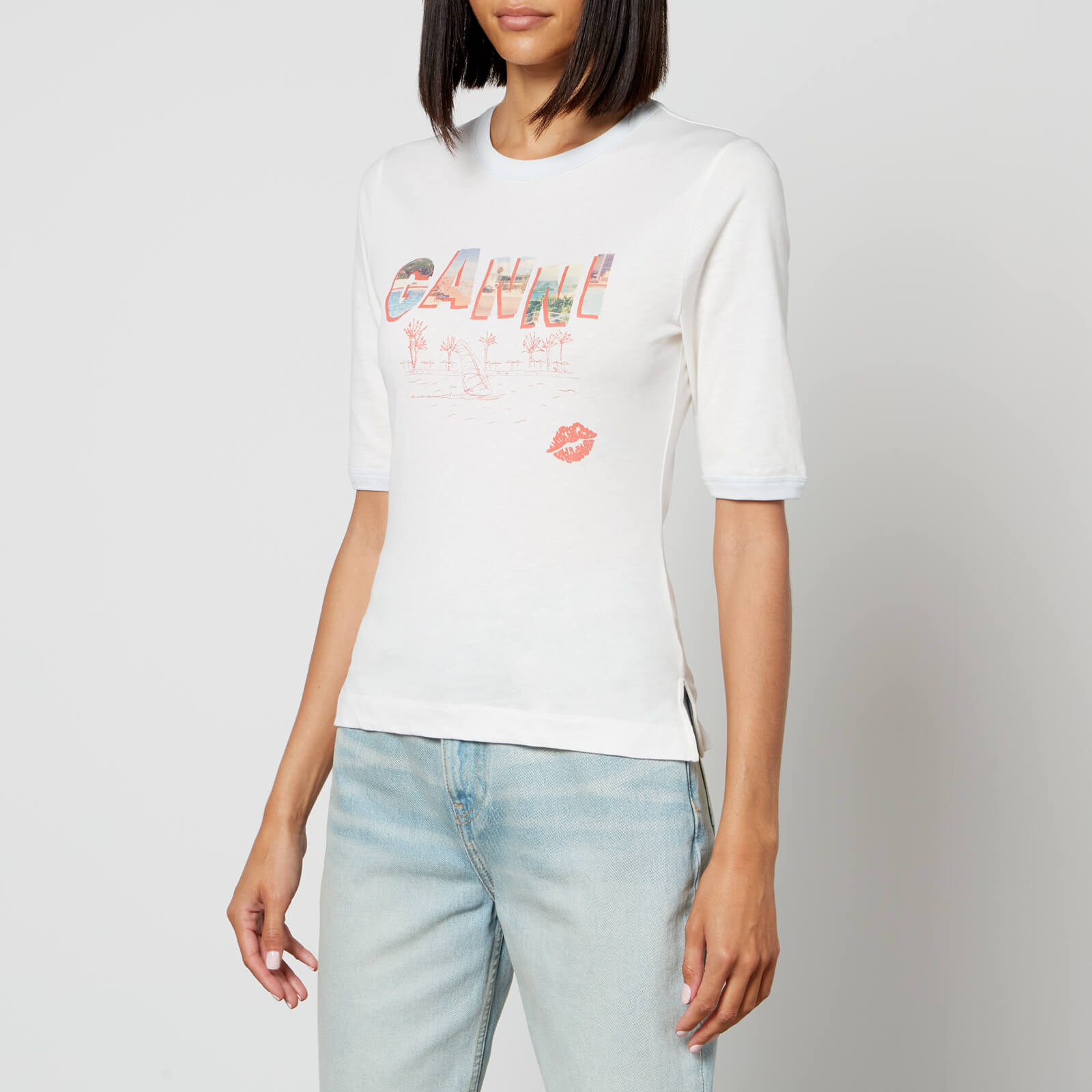 ganni printed organic cotton-jersey t-shirt - xs