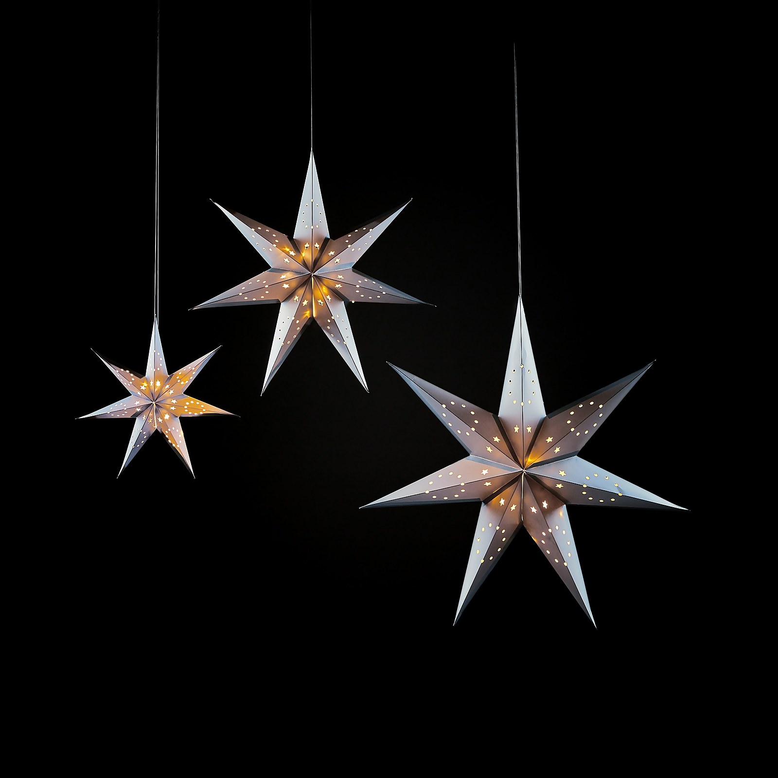 Photo of Decorative Silver Light Up Hanging Stars - Set Of 3 -battery Operated-