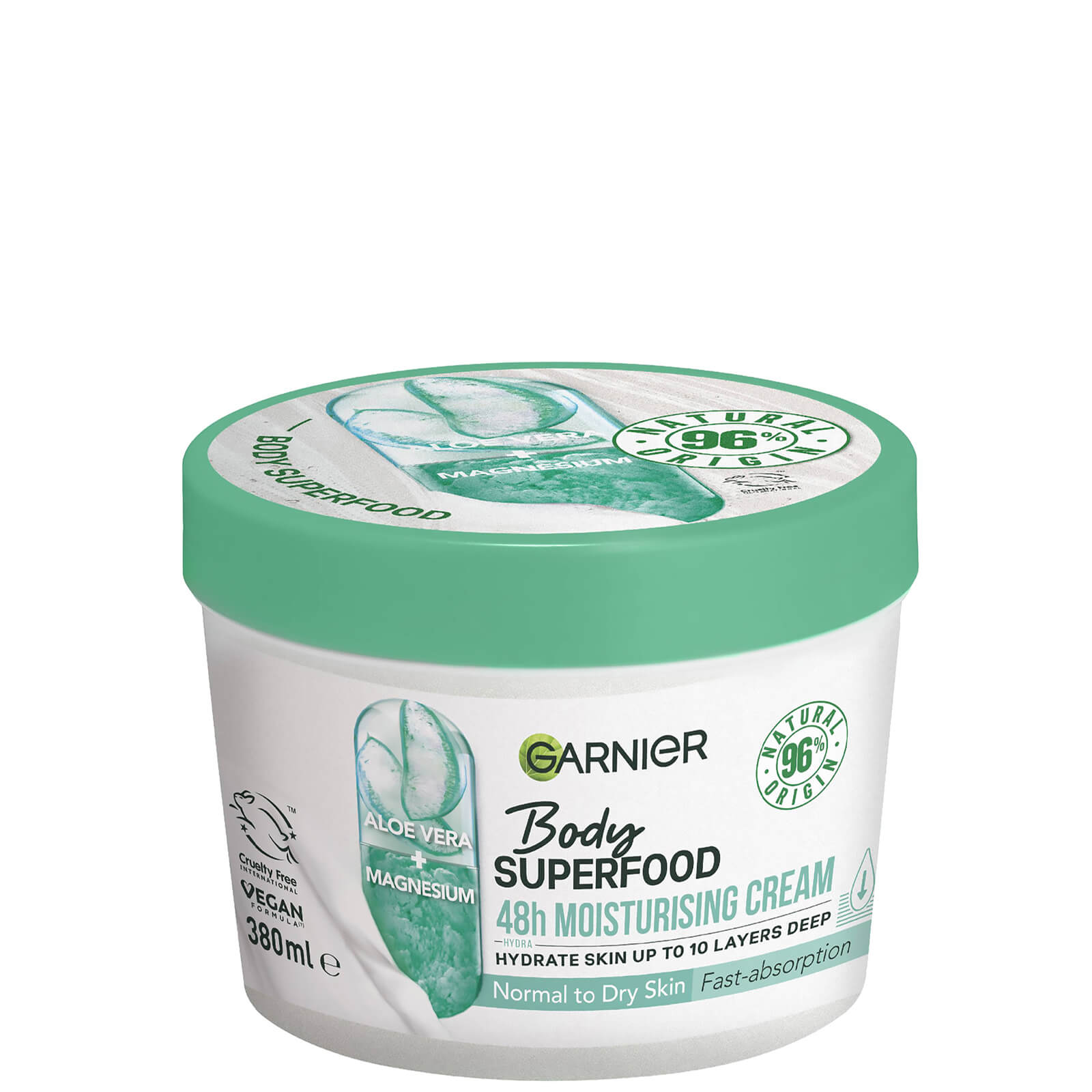 Garnier Body Superfood, Moisturising and Soothing Body Cream, Aloe Vera and Magnesium 380ml
