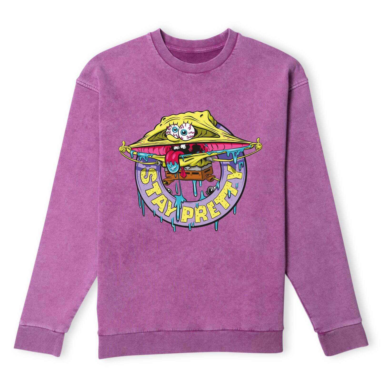 Spongebob Squarepants Stay Pretty Sweatshirt - Purple Acid Wash - XS - Purple Acid Wash