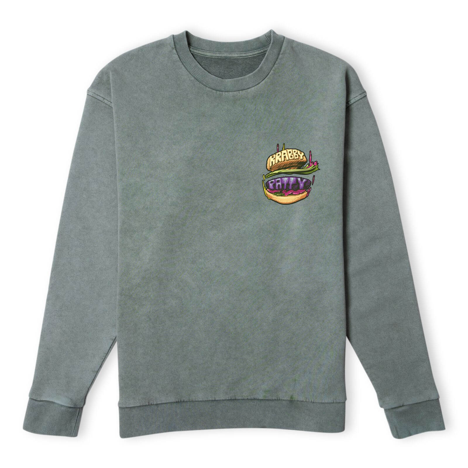 Spongebob Squarepants Tasty Patty Sweatshirt - Khaki Acid Wash - XXL - Khaki Acid Wash