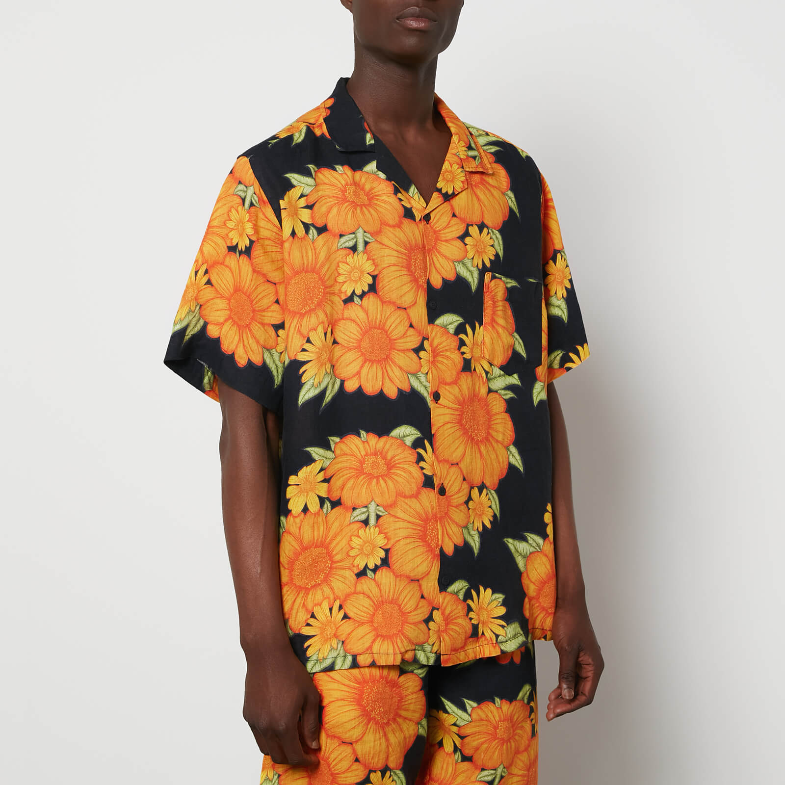 Desmond & Dempsey Men's Tithonia Cuban Pyjama Short Sleeve Shirt - Navy - L