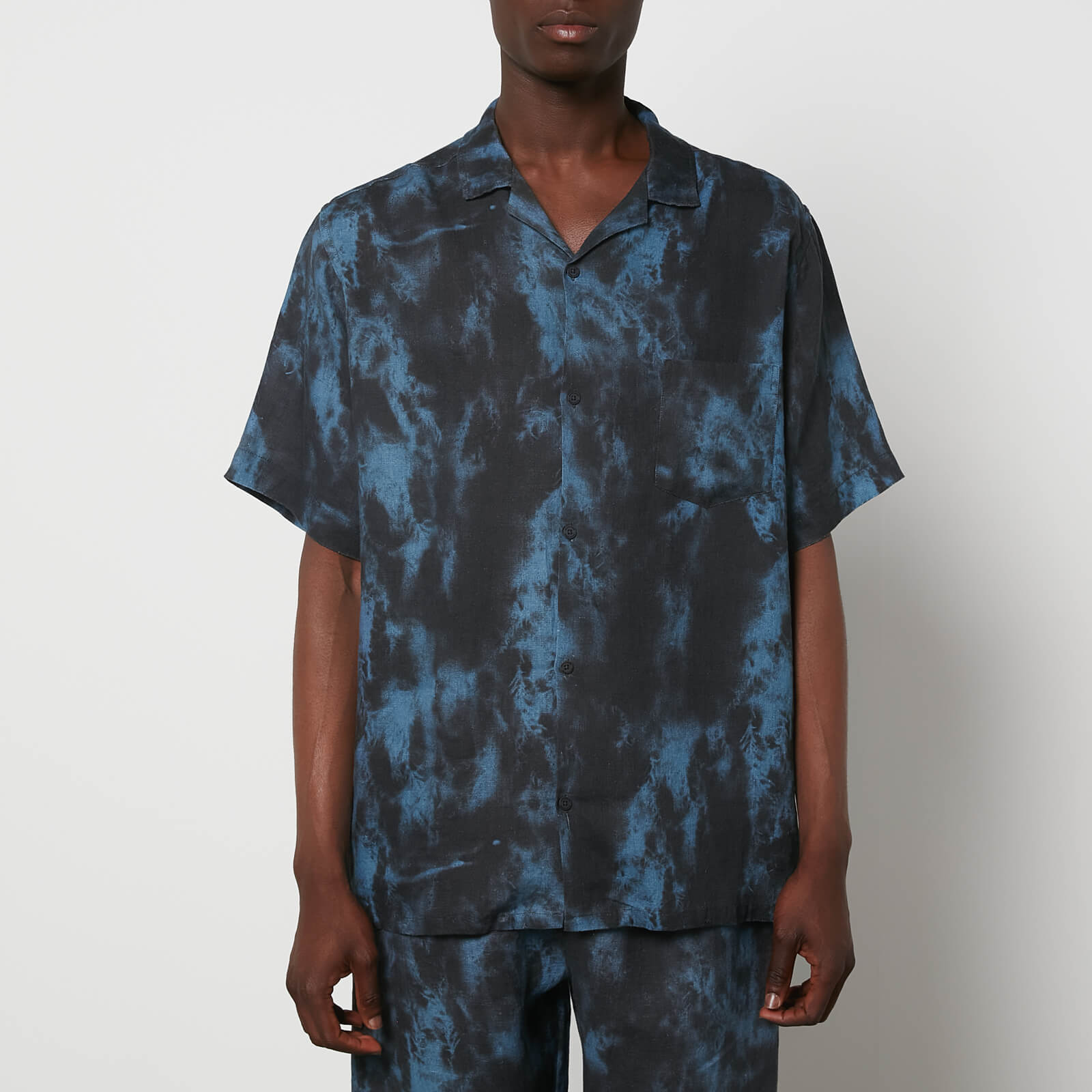 Desmond & Dempsey Men's Summer Dusk Cuban Pyjama Short Sleeve Shirt - Navy - S