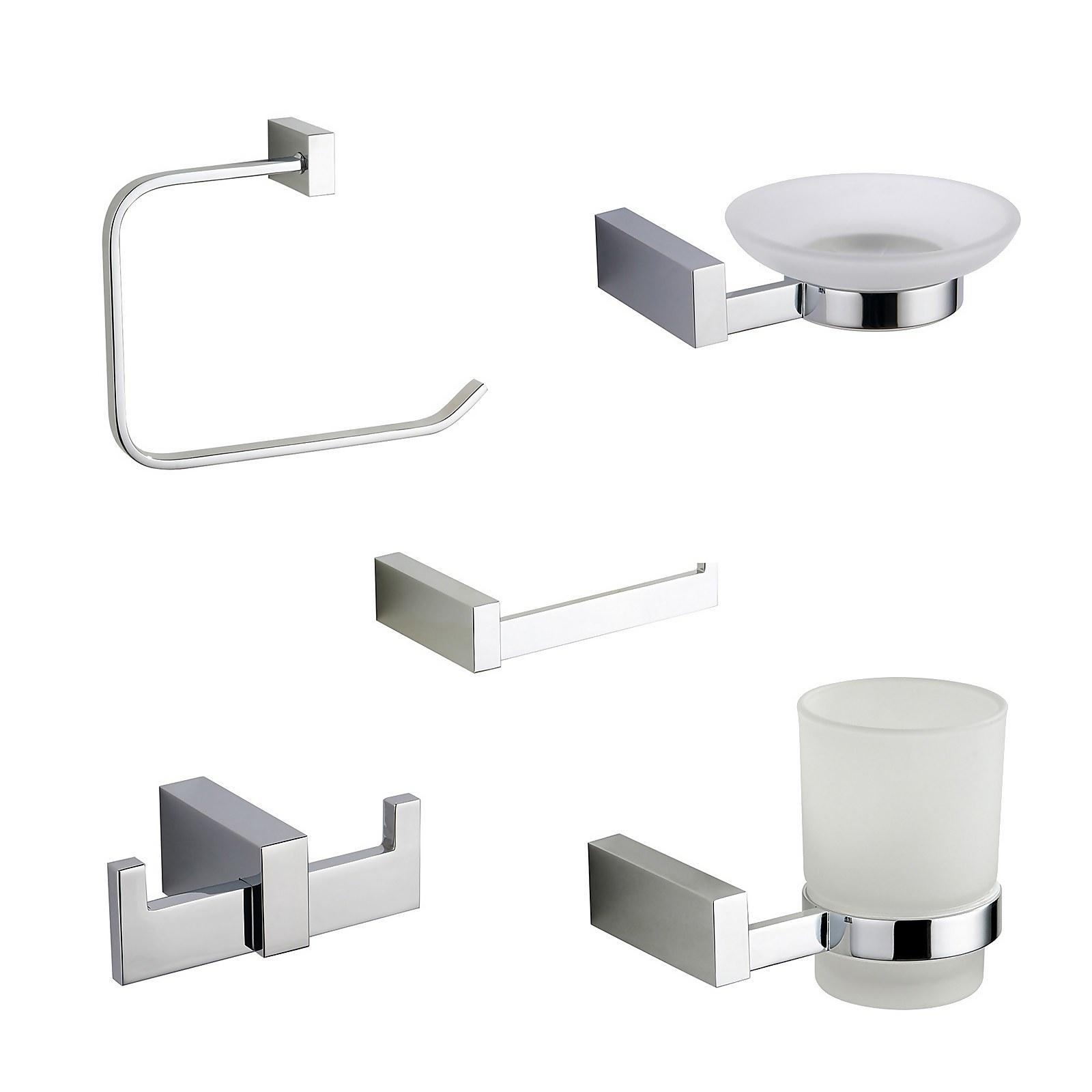 Photo of Square 5 Piece Piece Wall Mounted Bathroom Accessories Set