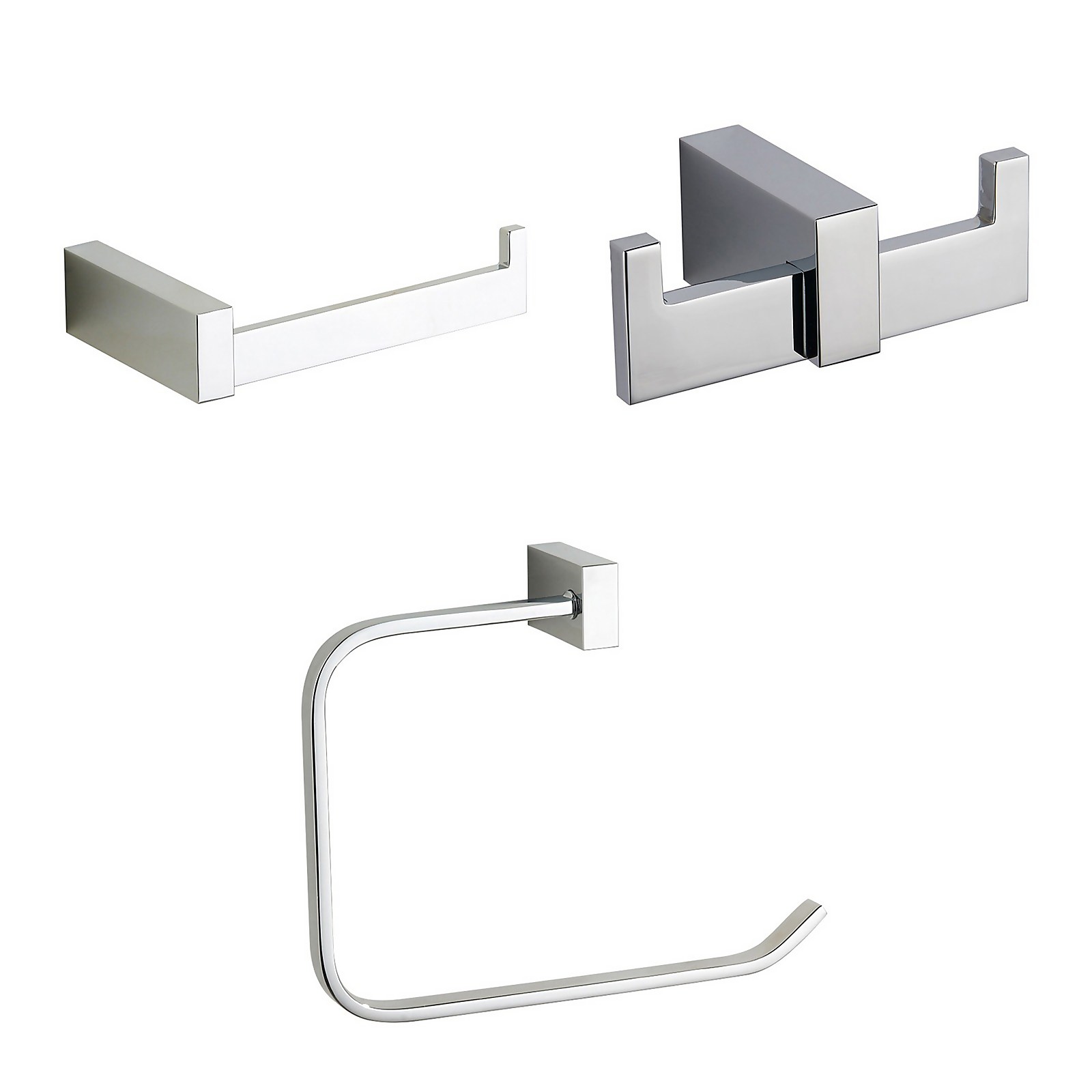 Photo of Square 3 Piece Wall Mounted Bathroom Accessories Set