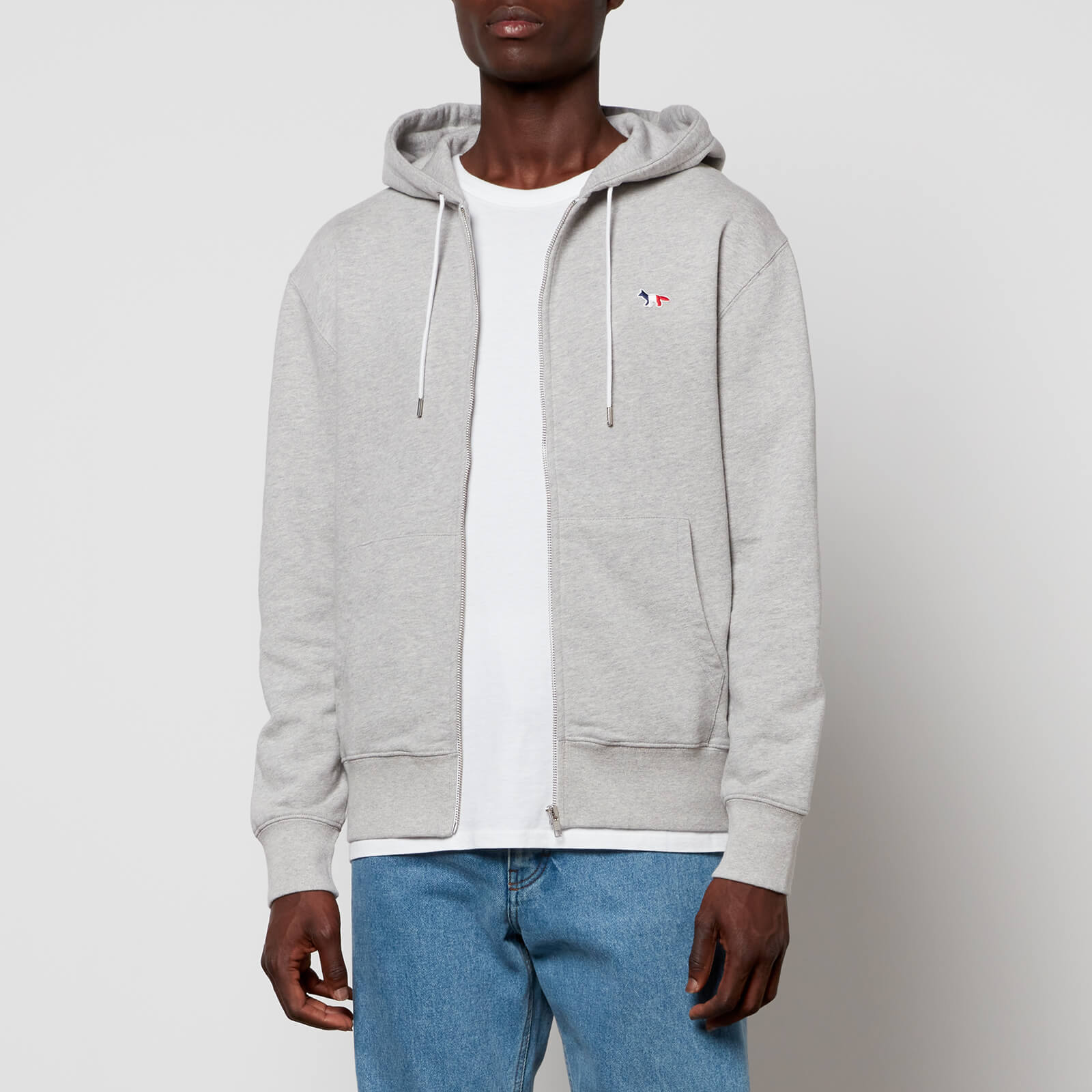 Maison Kitsuné Tricolor Fox Patch Zip Hoodie - Grey Melange - XS