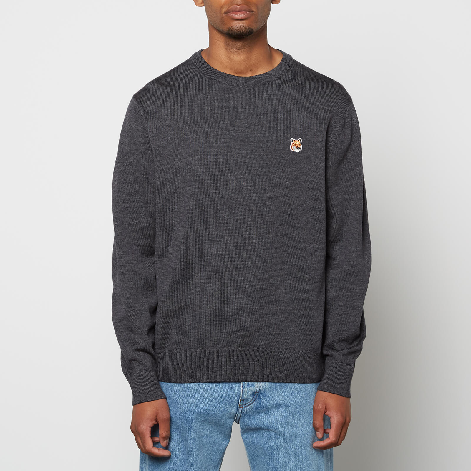 Maison Kitsuné Unisex Fox Head Patch Regular Jumper - Anthracite Melange - S