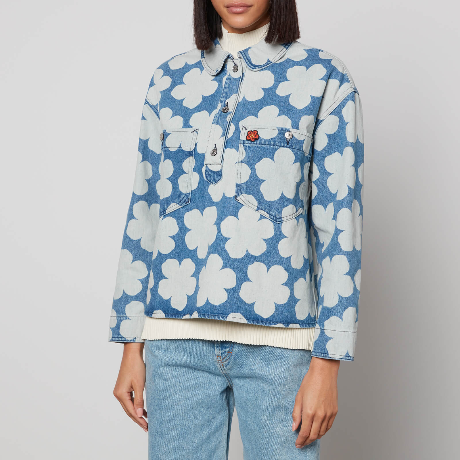 kenzo floral-print denim shirt - xs