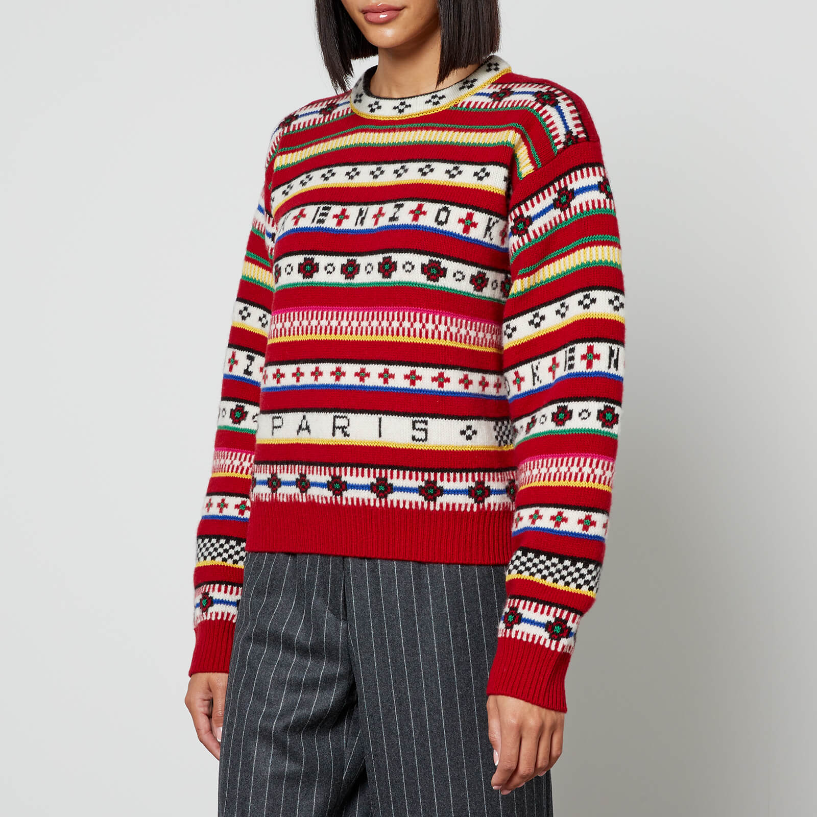 kenzo fair isle wool and cotton-blend jumper - xs