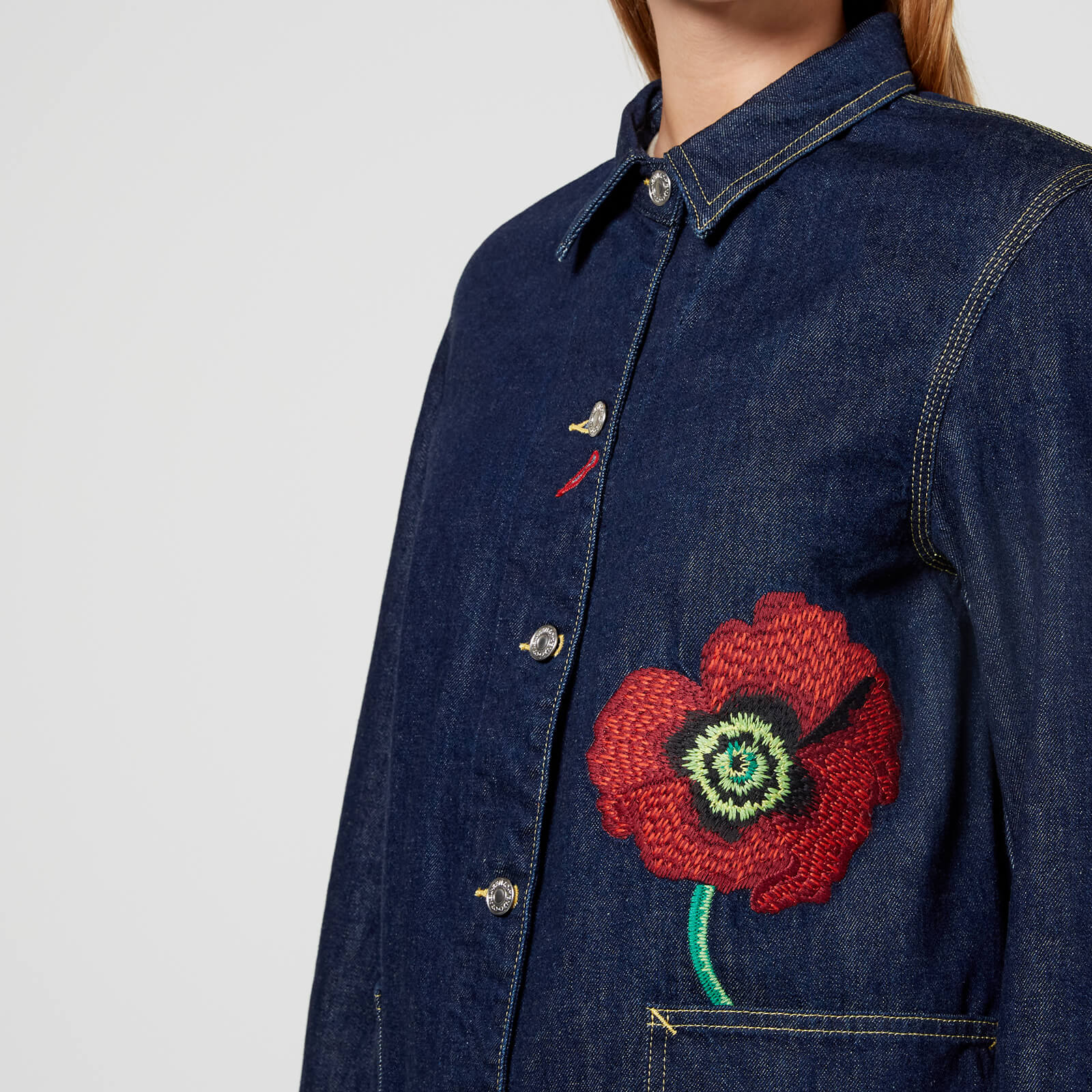 Kenzo Poppy Detail-embroidered Denim Jacket - Xs Fc62dv2329eb.78 General Clothing, Blue