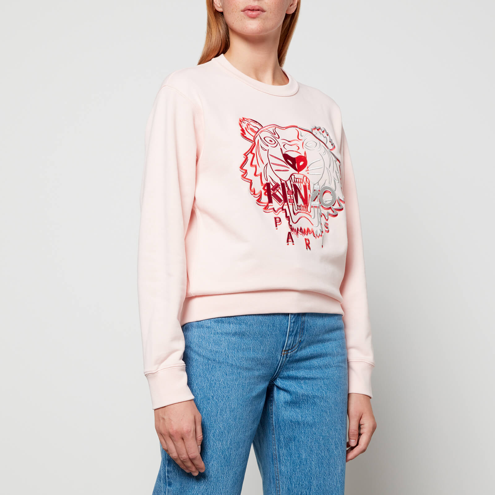 kenzo tiger embroidered fleece-back cotton-blend jersey - m