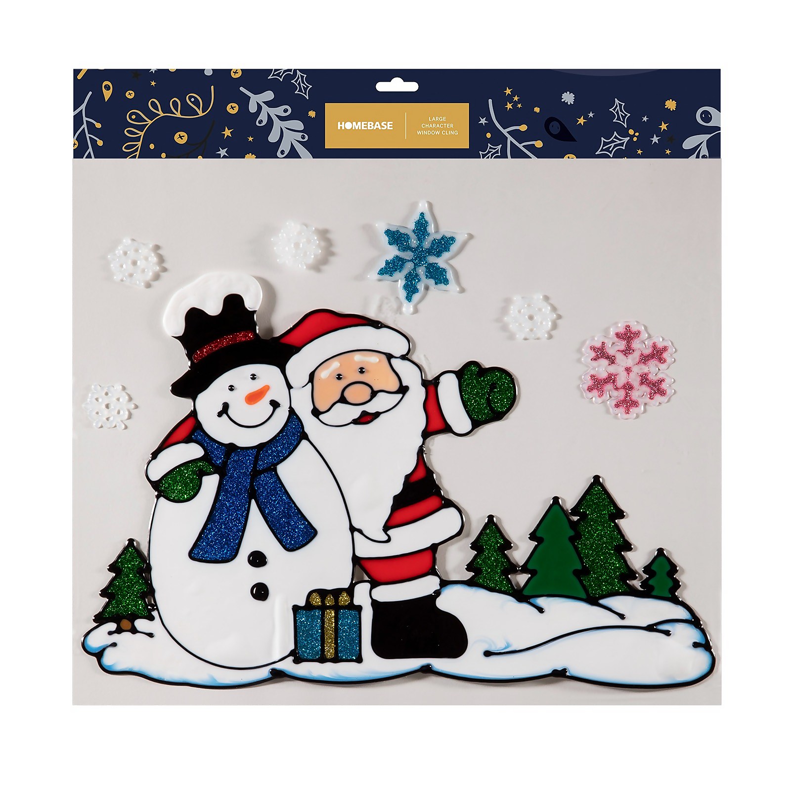 Photo of Set Of 2 Santa & Snowman Large Window Clings -assorted-