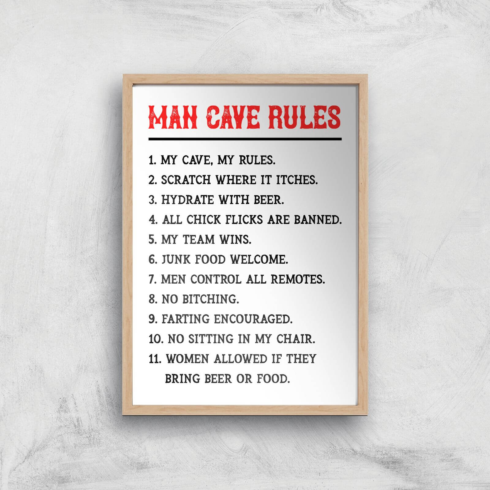 Man Cave Rules Giclee Art Print - A2 - Wooden Frame