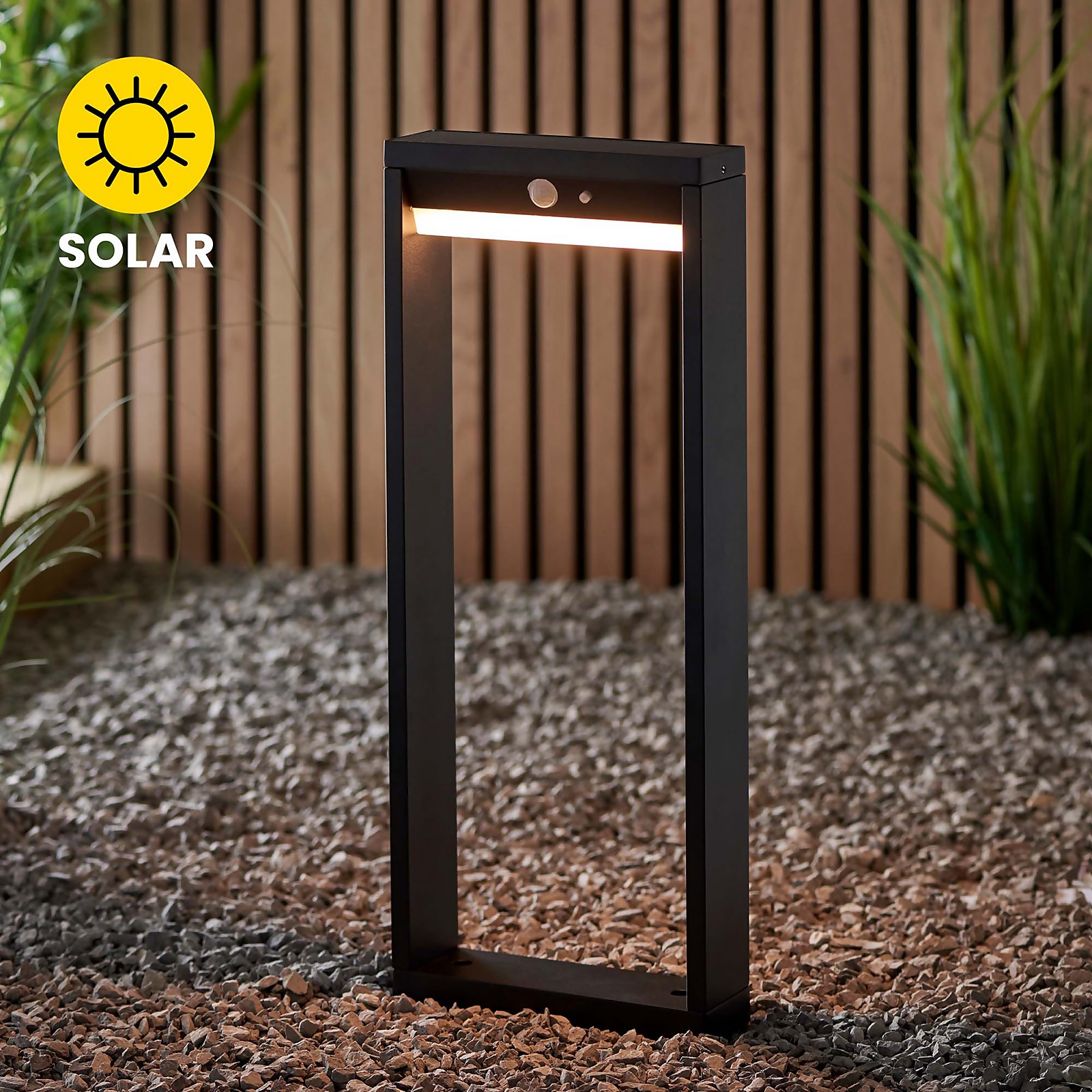 Dannah 50cm Photocell & PIR Solar Outdoor Floor Light - Black