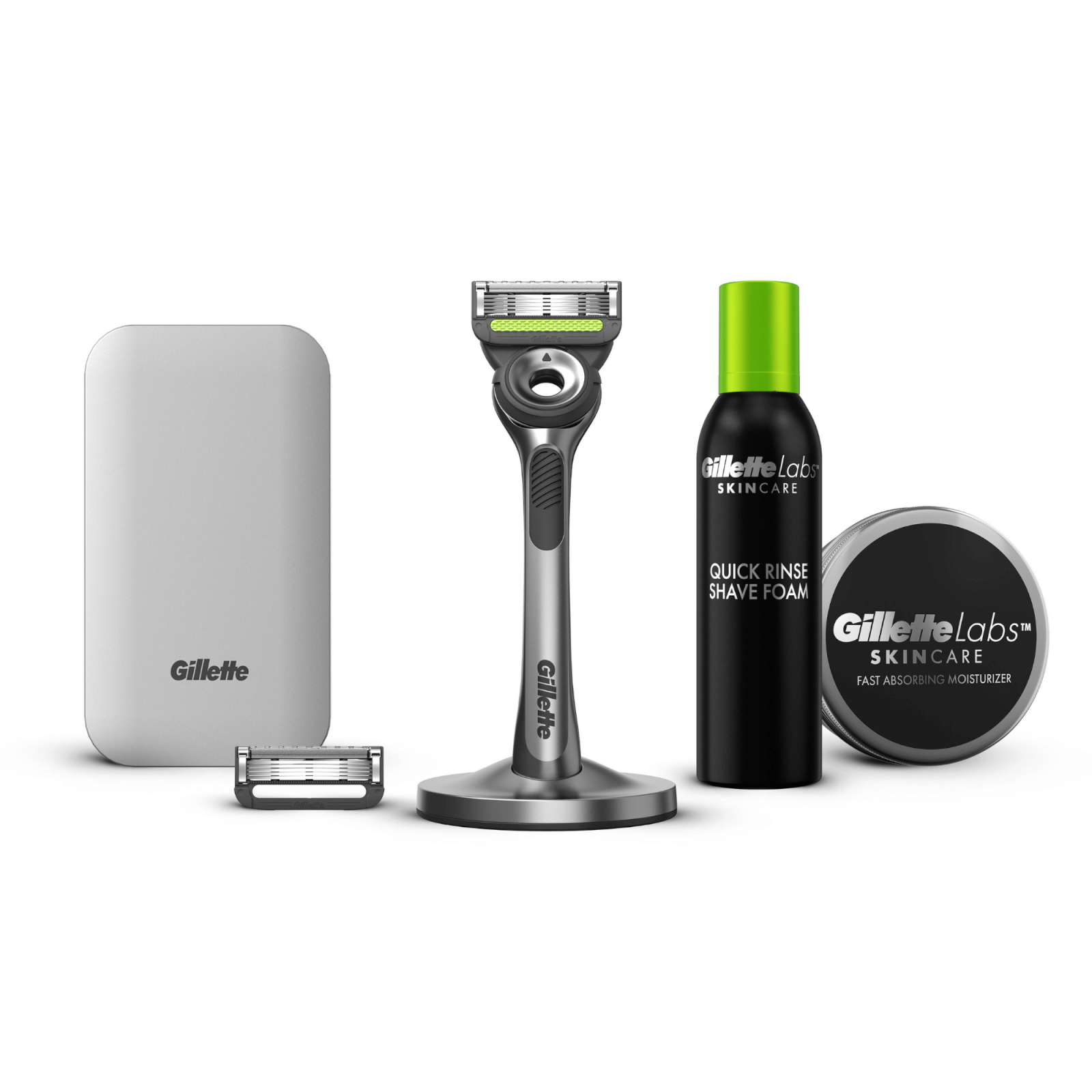 Gillette Labs Razor with Exfoliating Bar  Travel Case  1 Razor Blades Refill  Moisturiser  Shaving Foam