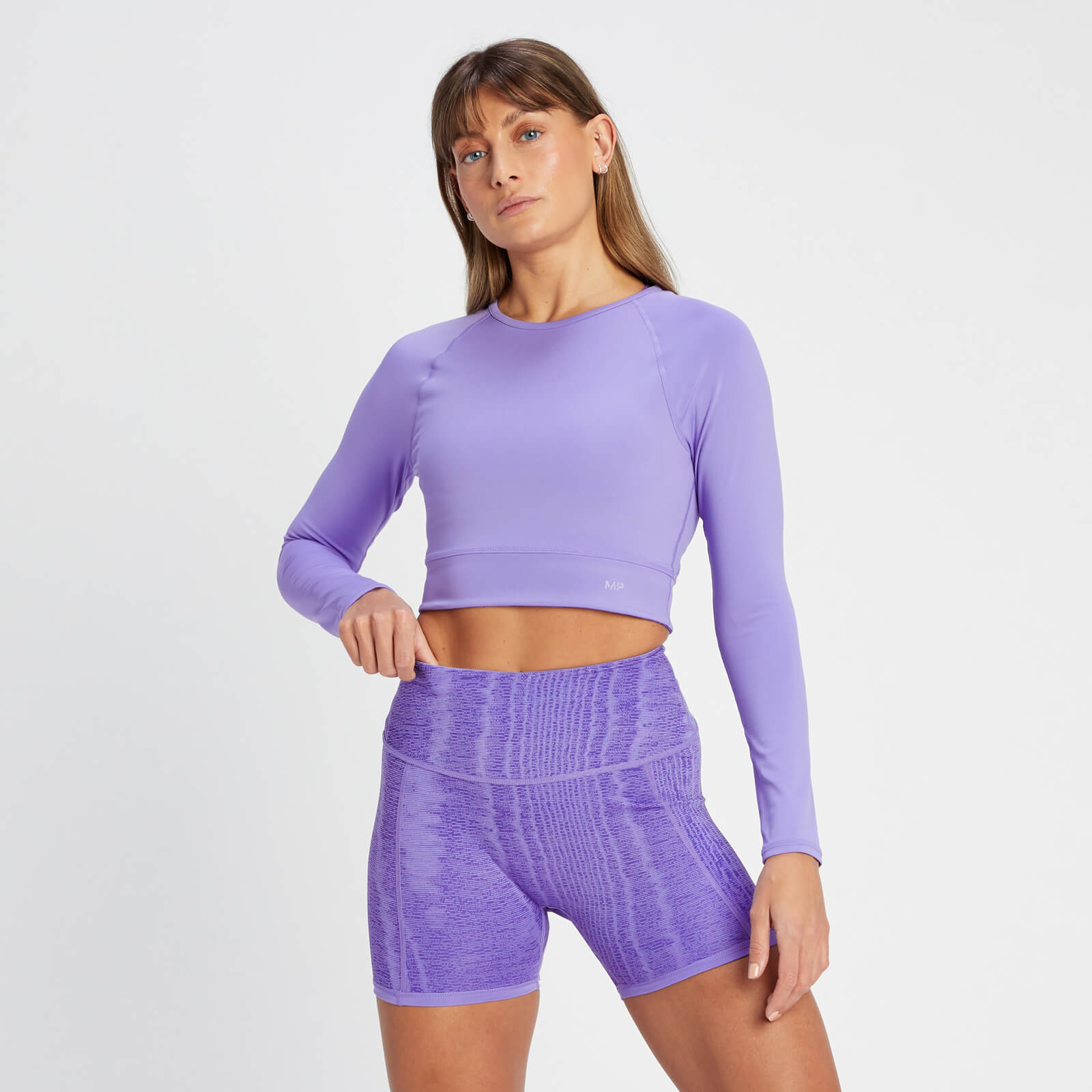 5059883168715 - Damen Tempo Wendbares Langarm-Croptop – Paisley Lila - M 5059883168715 - Damen Tempo Wendbares Langarm-Croptop – Paisley Lila - M