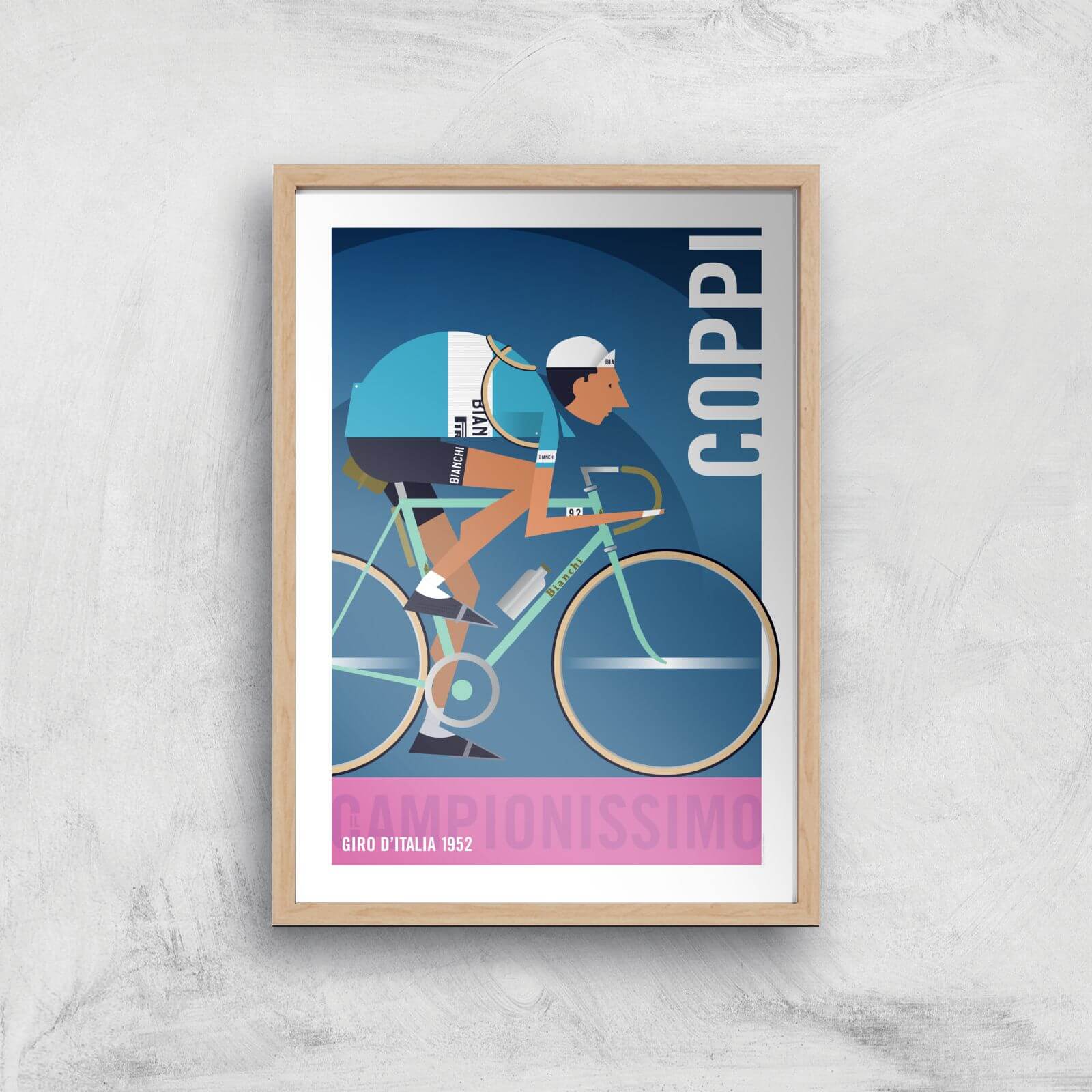 Little James Arnold Fausto Coppi Giclee Art Print - A3 - Wooden Frame