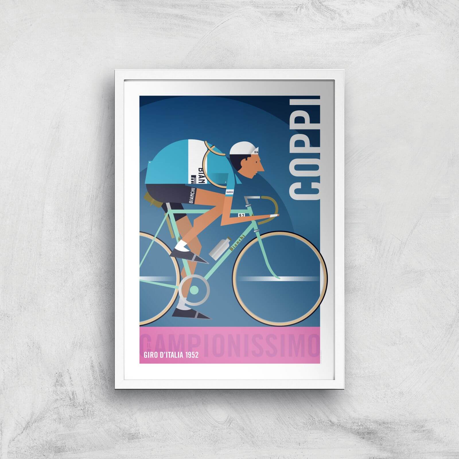 Little James Arnold Fausto Coppi Giclee Art Print - A3 - White Frame
