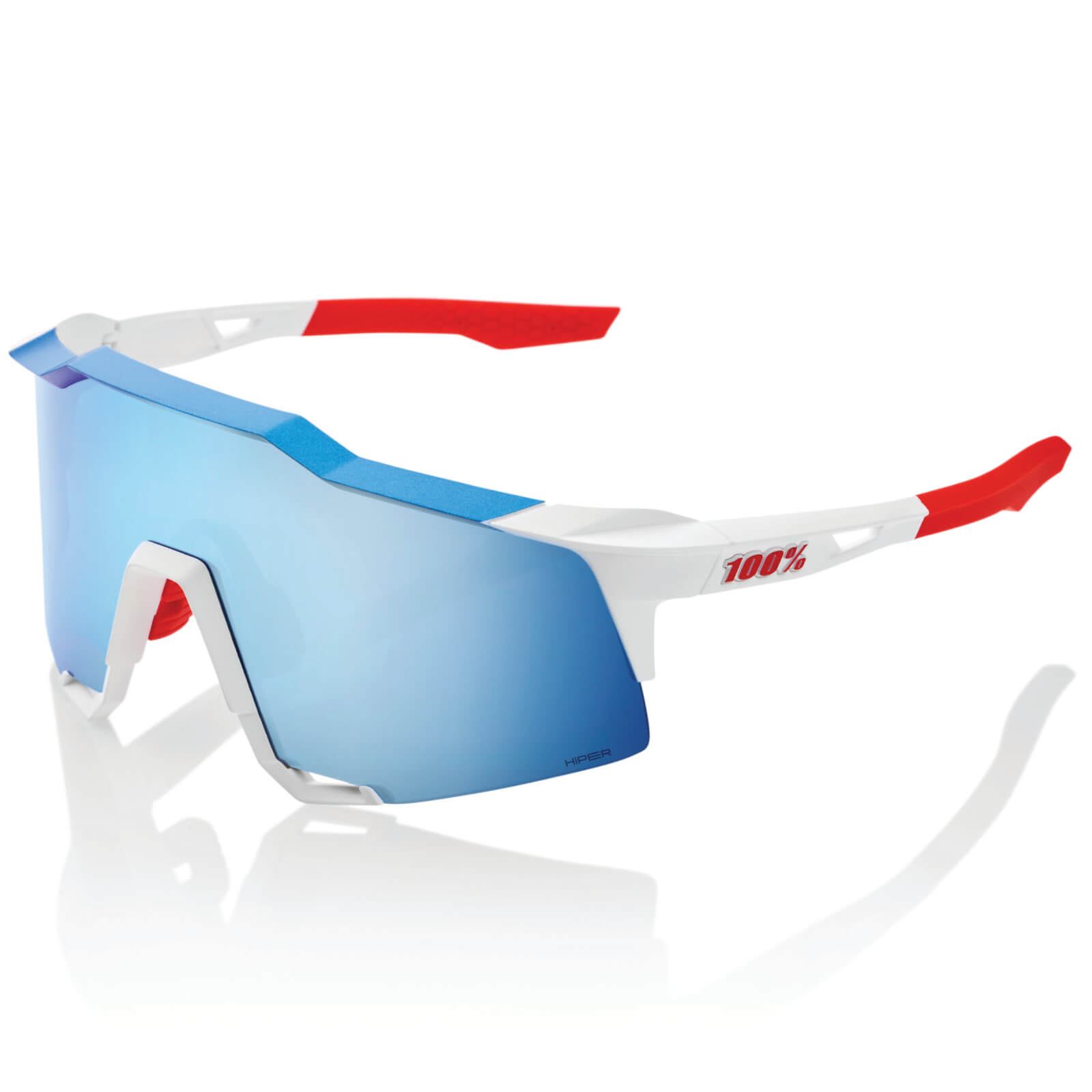 100% Speedcraft Total Energies Sunglasses with HiPER Blue Multilayer Mirror Lens – Matt White/Metallic Blue