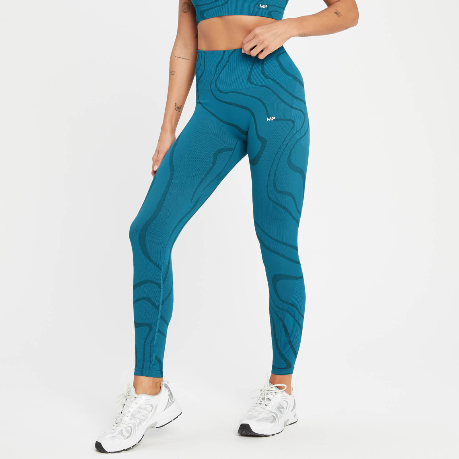 5059883168388 - Damen Tempo Wave Nahtlose Leggings – Blaugrün  - XL