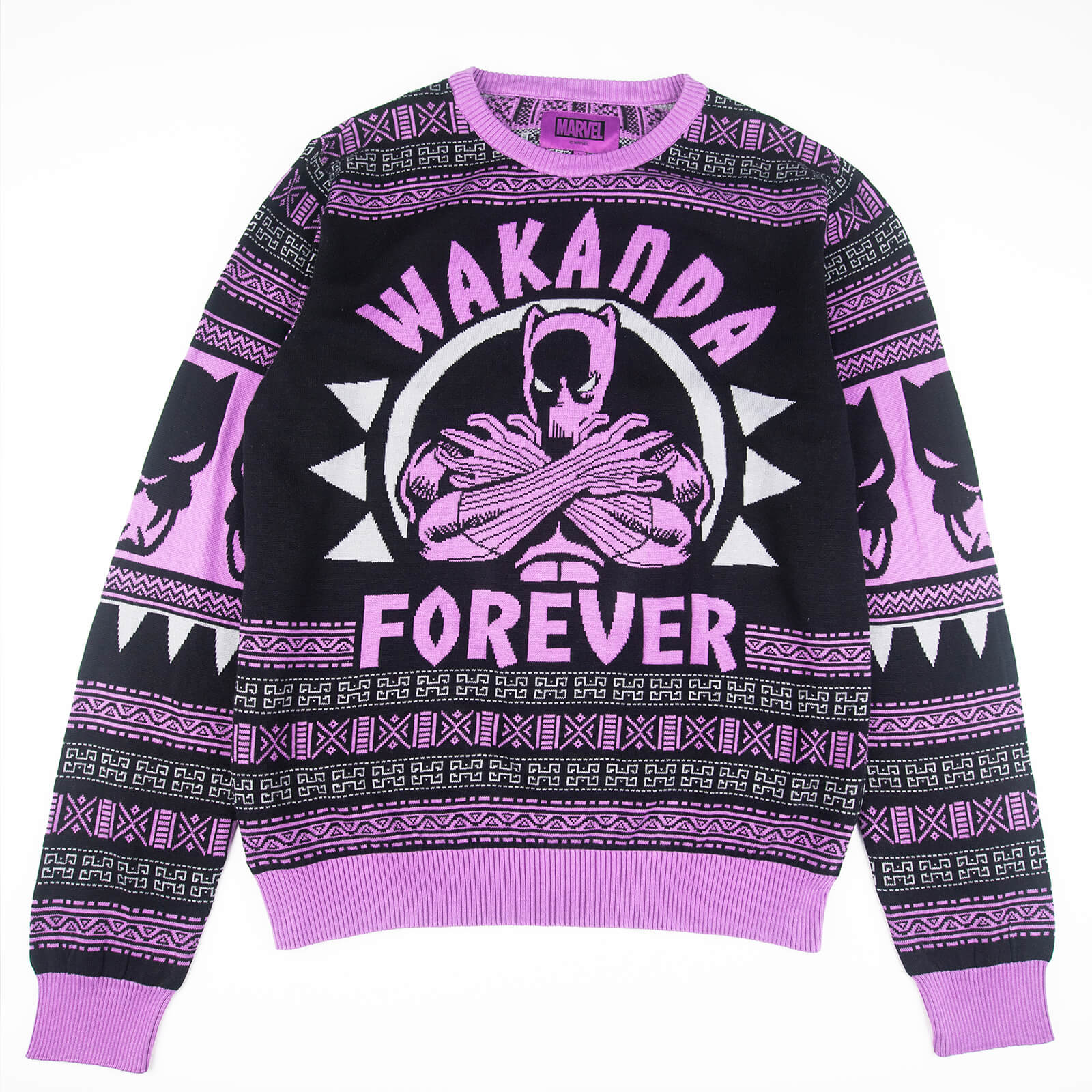 Black Panther Wakanda Forever Knitted Christmas Jumper -   XL