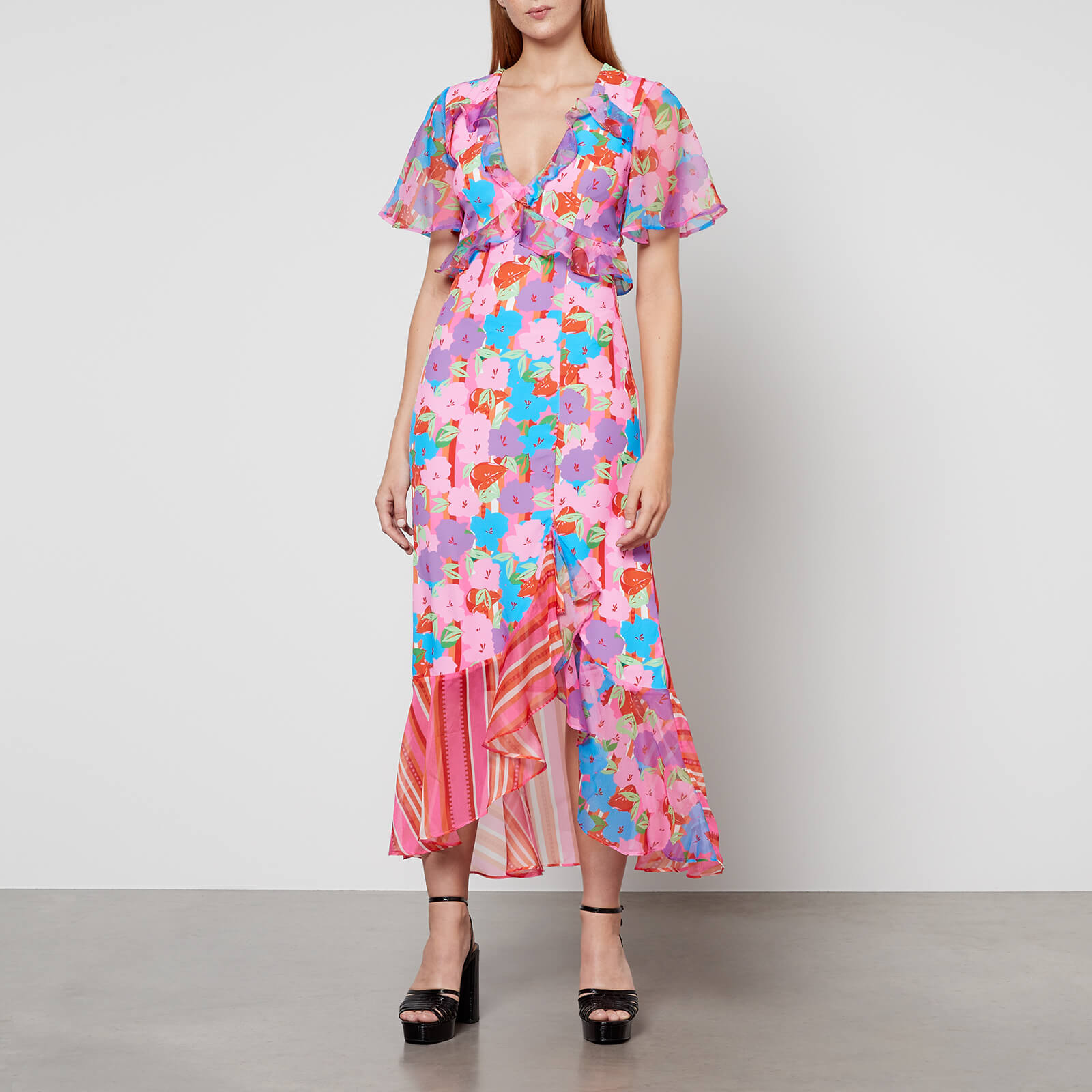 Never Fully Dressed Saski Ruffle Floral Print Midi Dress