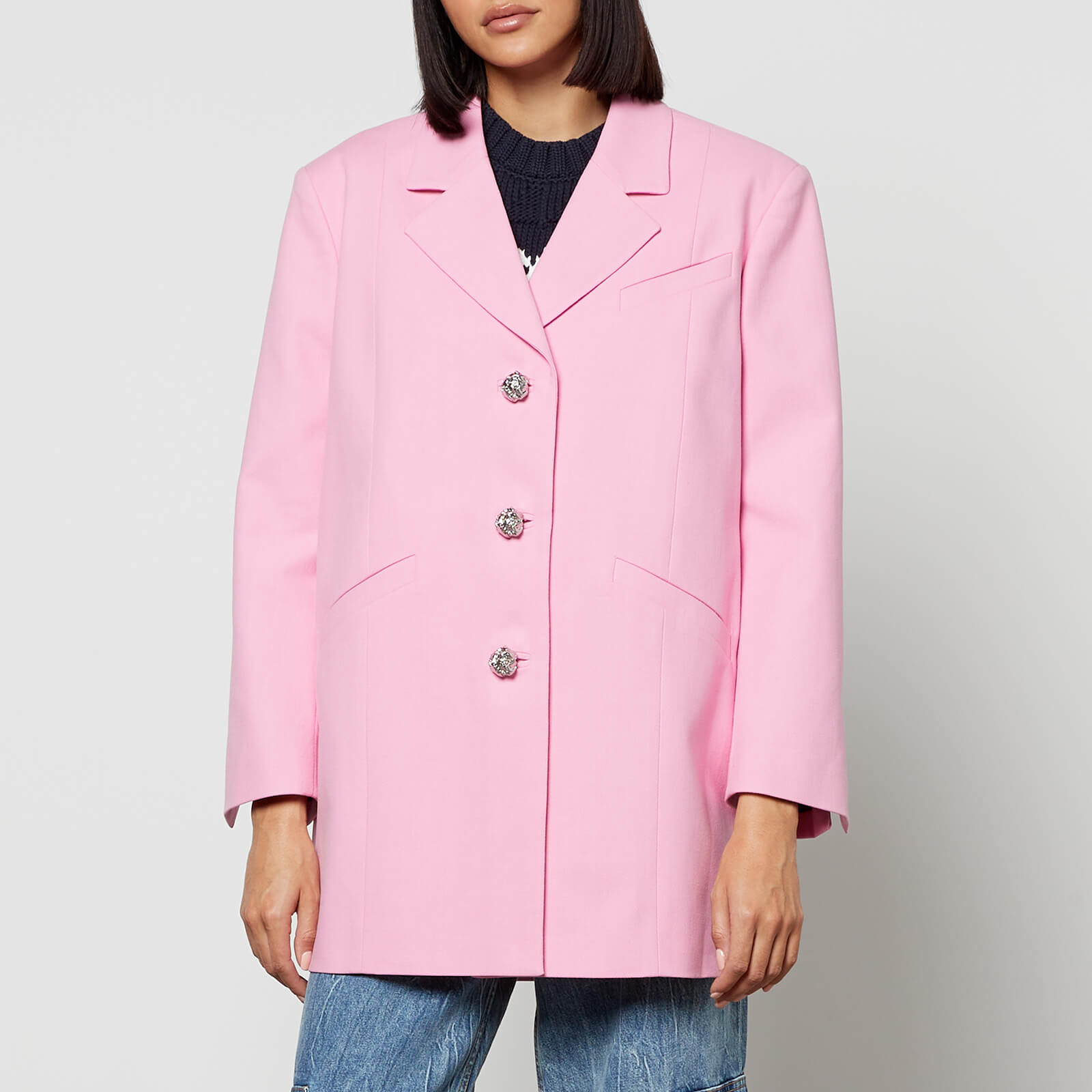 Ganni Crystal-Embellished Organic Cotton Blazer - XXS/XS