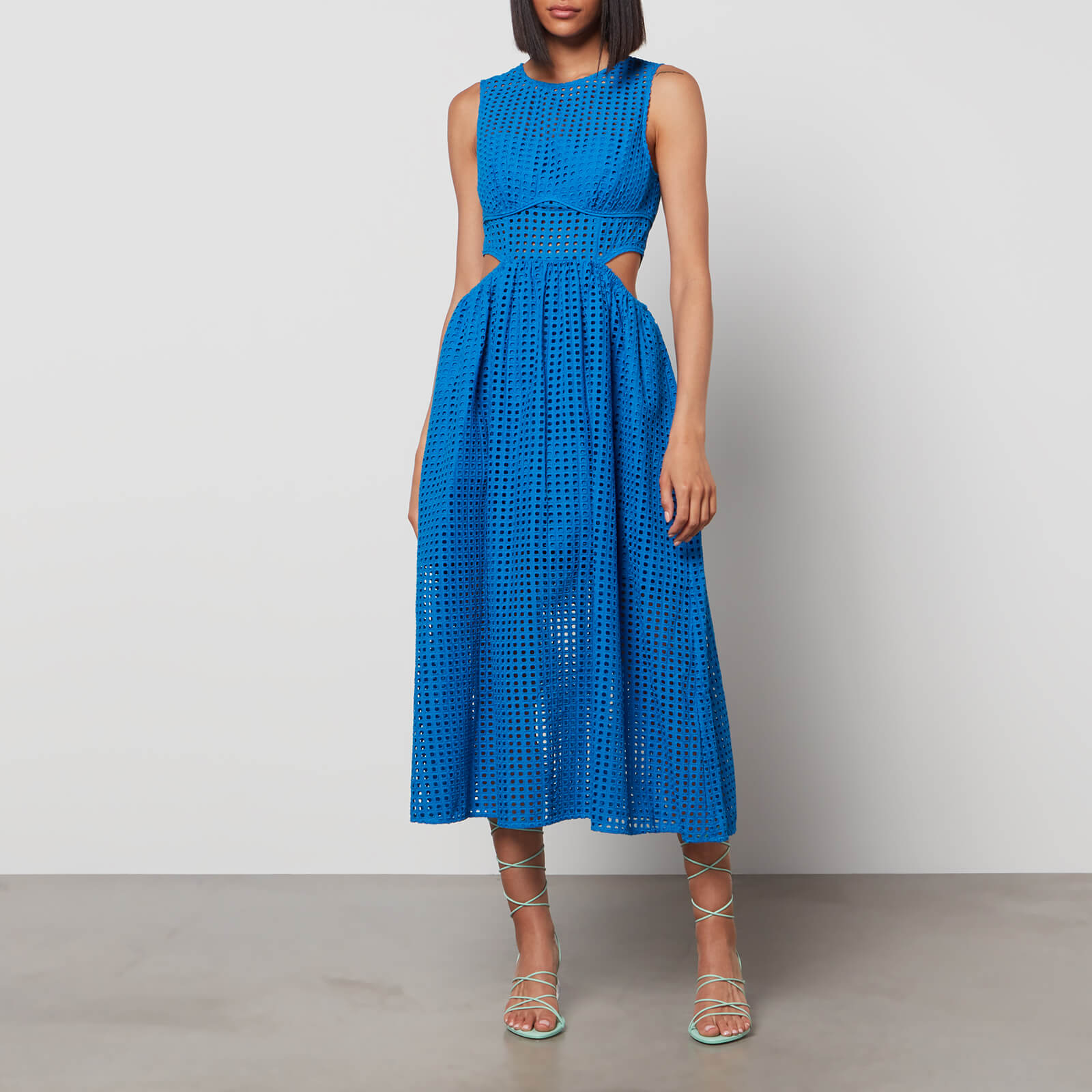 Self-Portrait Women's Cotton Broderie Anglaise Midi Dress - Bright Blue - UK 6