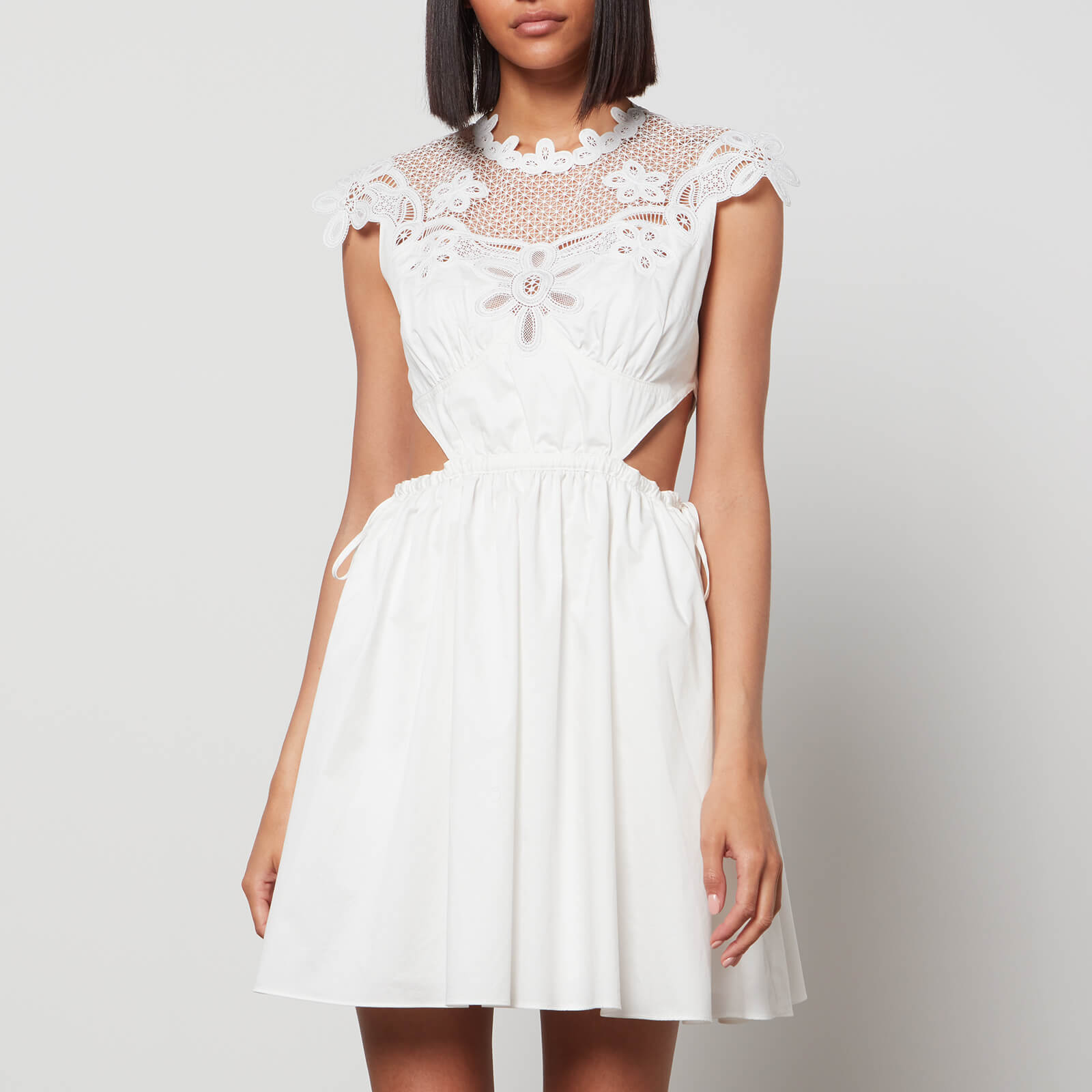 Self-Portrait Guipure Lace-Trimmed Cotton-Poplin Mini Dress - UK 6