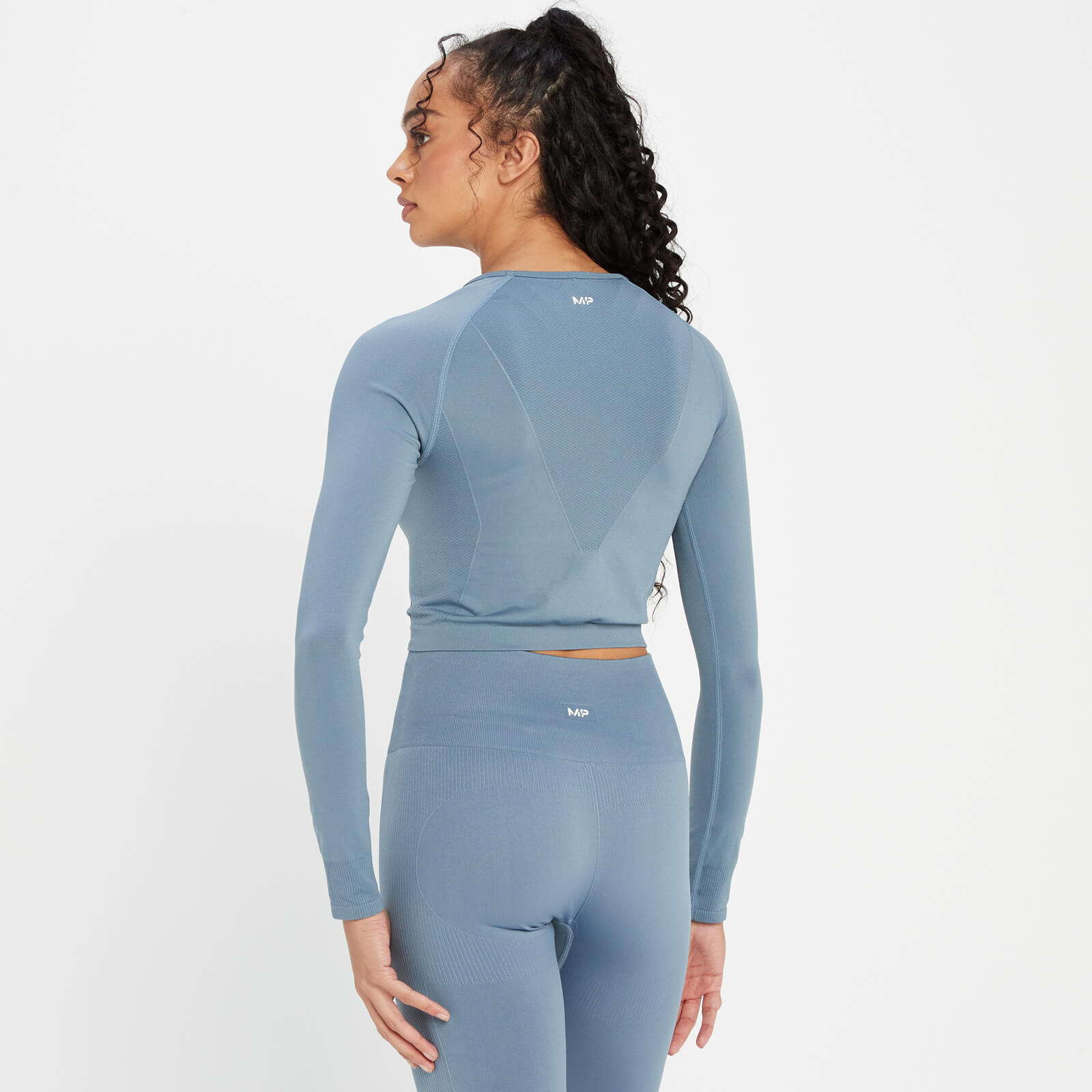 5059883213132 - Womens Shape Seamless Long Sleeve Crop Top - Pebble Blue - M