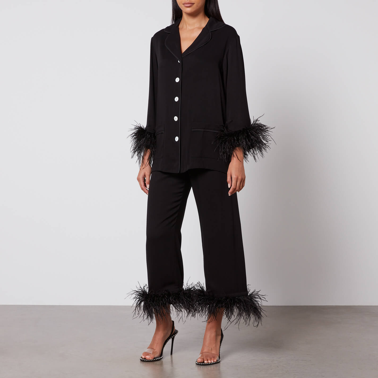 Sleeper Party Feather-Trimmed Crepe de Chine Pyjama Set - XL