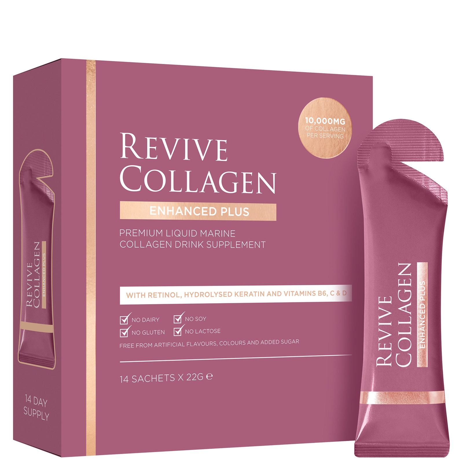 

Revive Collagen Enhanced Plus 10,000mgs Liquid Hydrolysed Marine Collagen Sachet (14 Day)