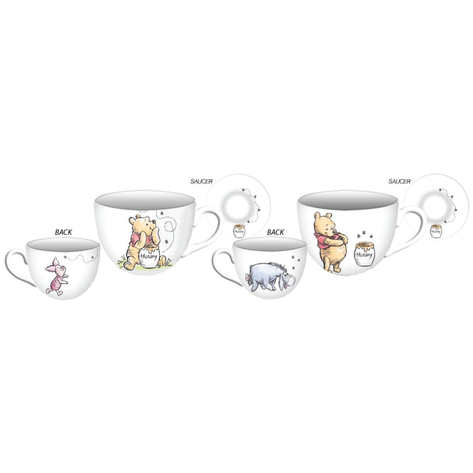 Disney Winnie The Pooh Teacup and Saucer 4 Piece Bone China Set