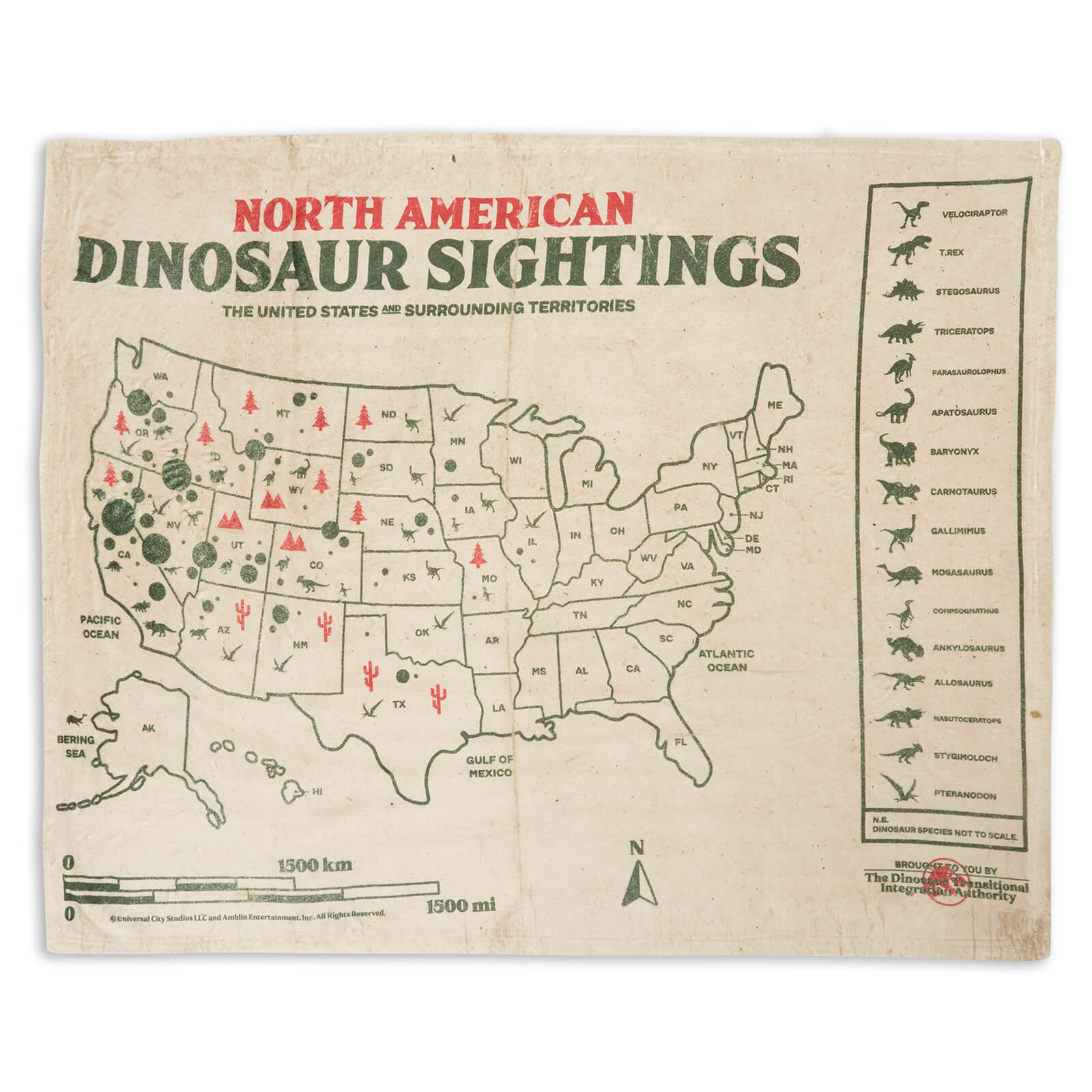 

Jurassic World Dino Sightings Map Fleece Blanket - S