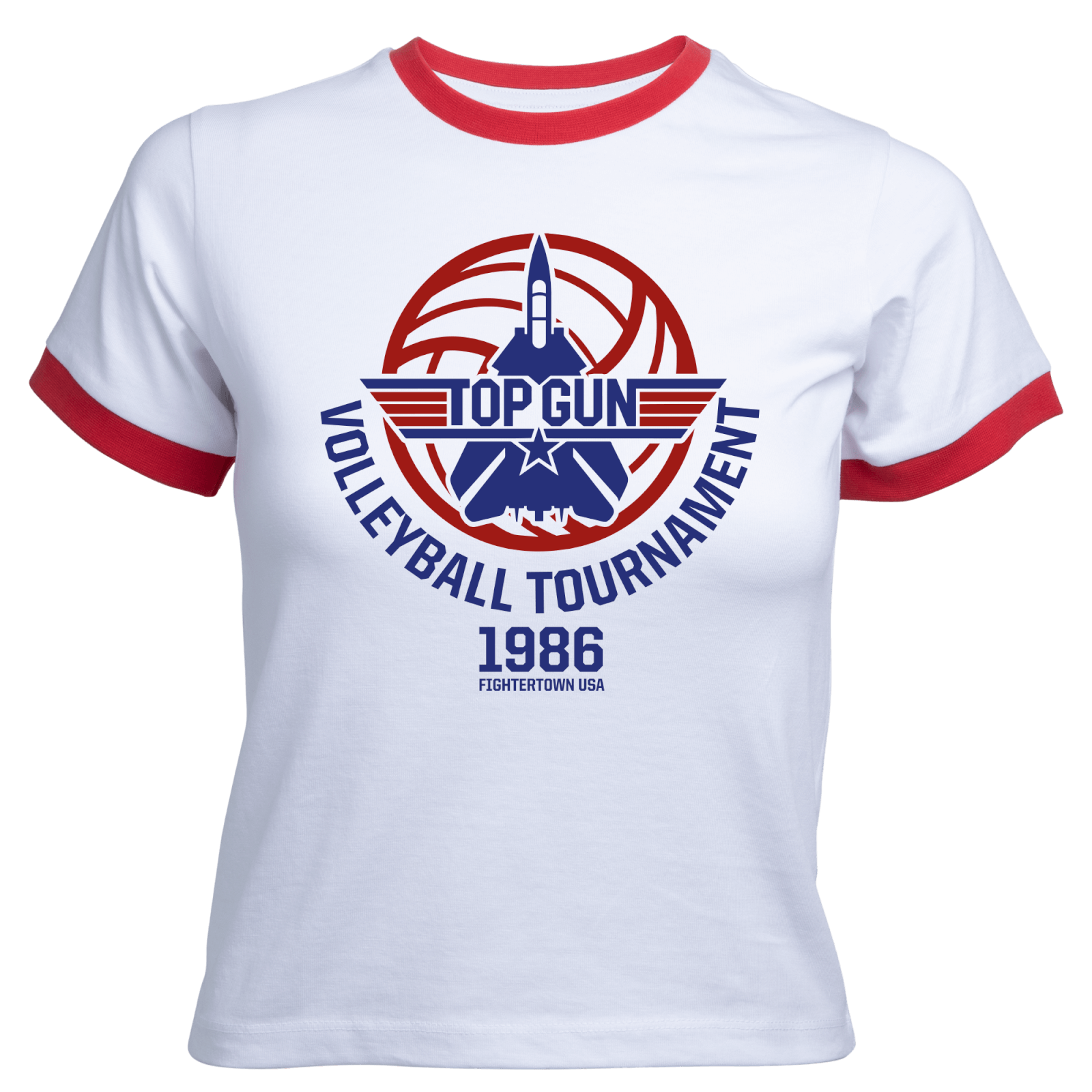 Top Gun Volleyball Tournament Women's Cropped Ringer T-Shirt - White Red - XS - White Red