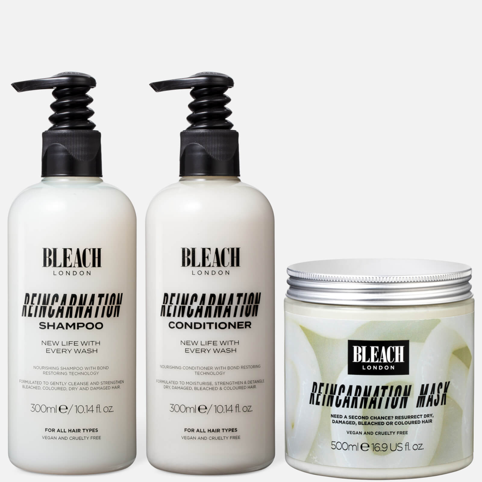 Image of Bleach Reincarnation Shampoo and Conditioner 300ml Bundle with 500ml Reincarnation Mask