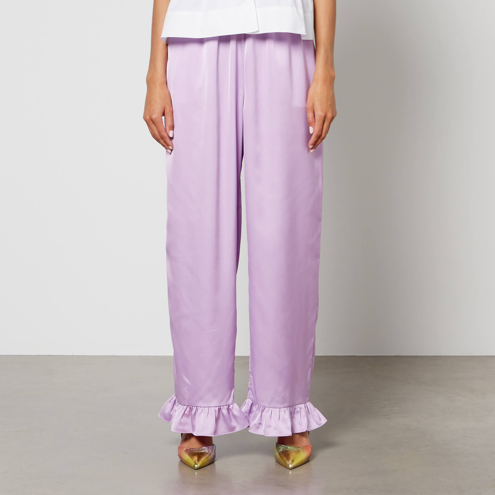 Cras Hunter Ruffle-Trimmed Satin Trousers