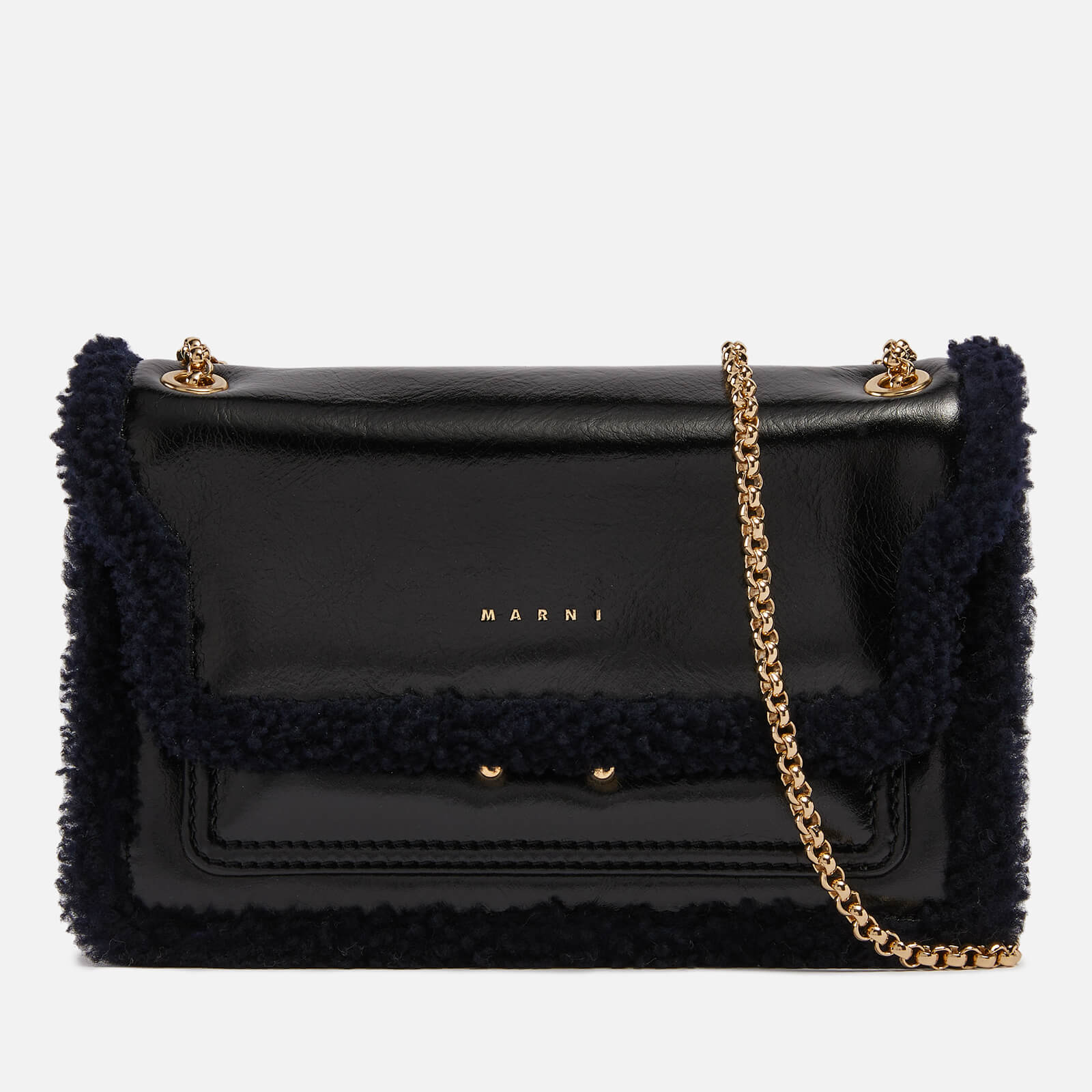 Marni Trunk Shearling and Patent-Leather Bag