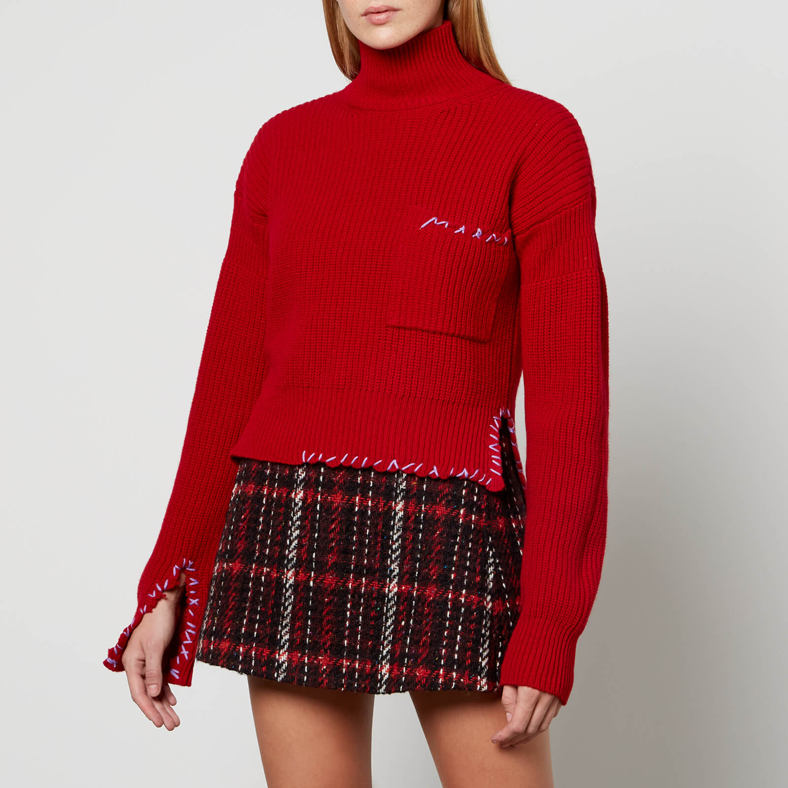 Marni Women's Stitched Logo Turtleneck Sweater - Chili - IT 42/UK 10