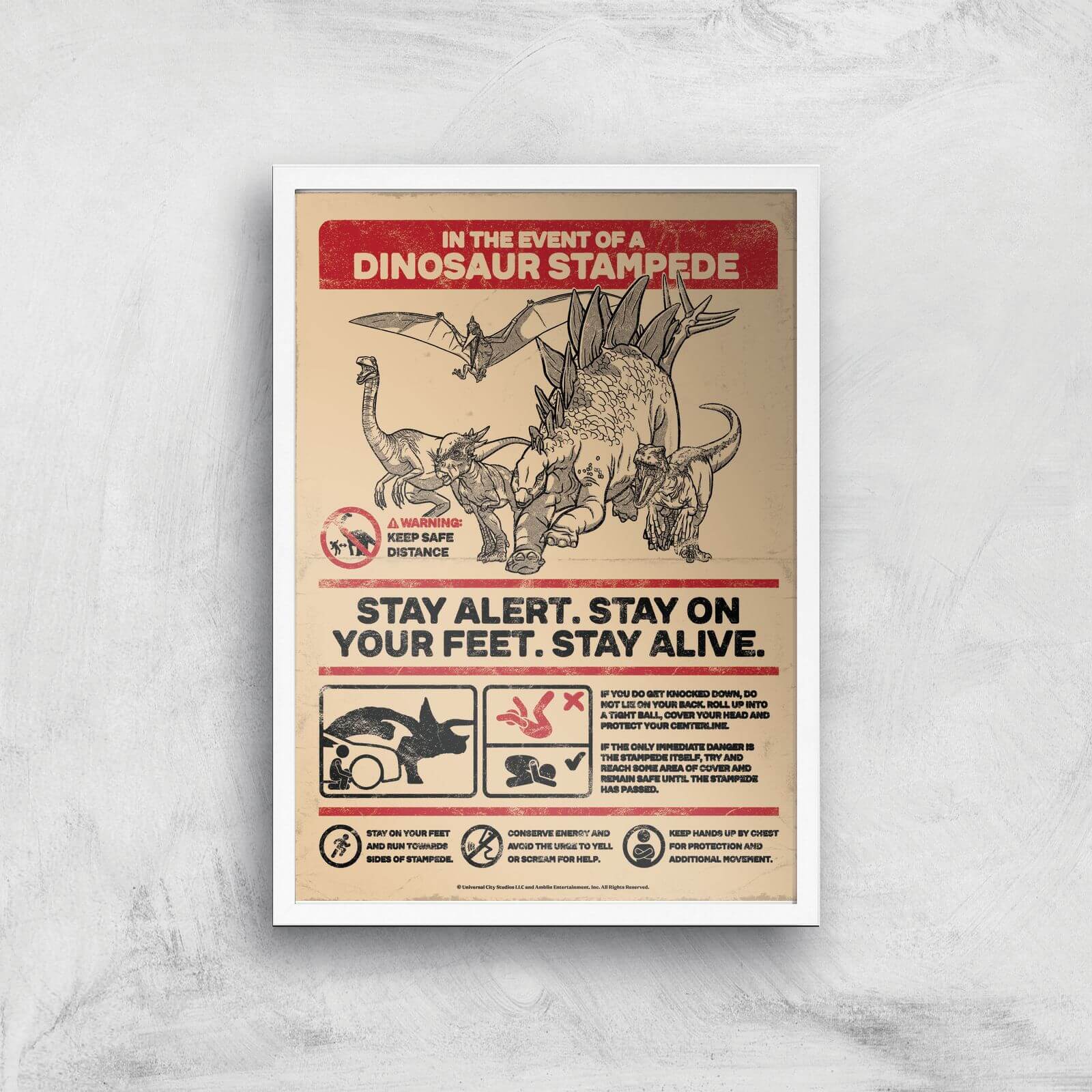 Jurassic World How To Survive A Stampede Giclee Art Print - A3 - White Frame