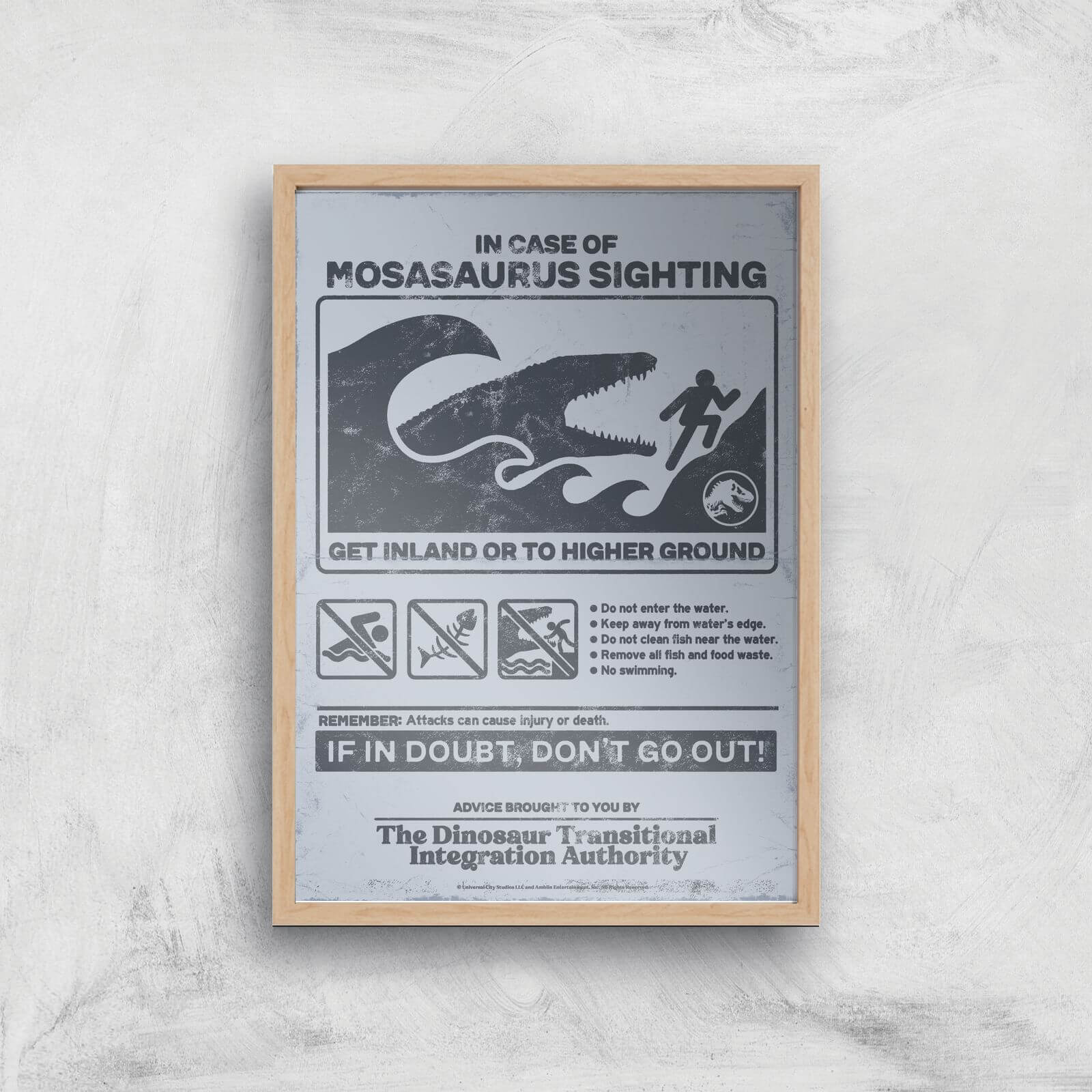 

Jurassic World Mosasaurus Sighting Giclee Art Print - A4 - Wooden Frame