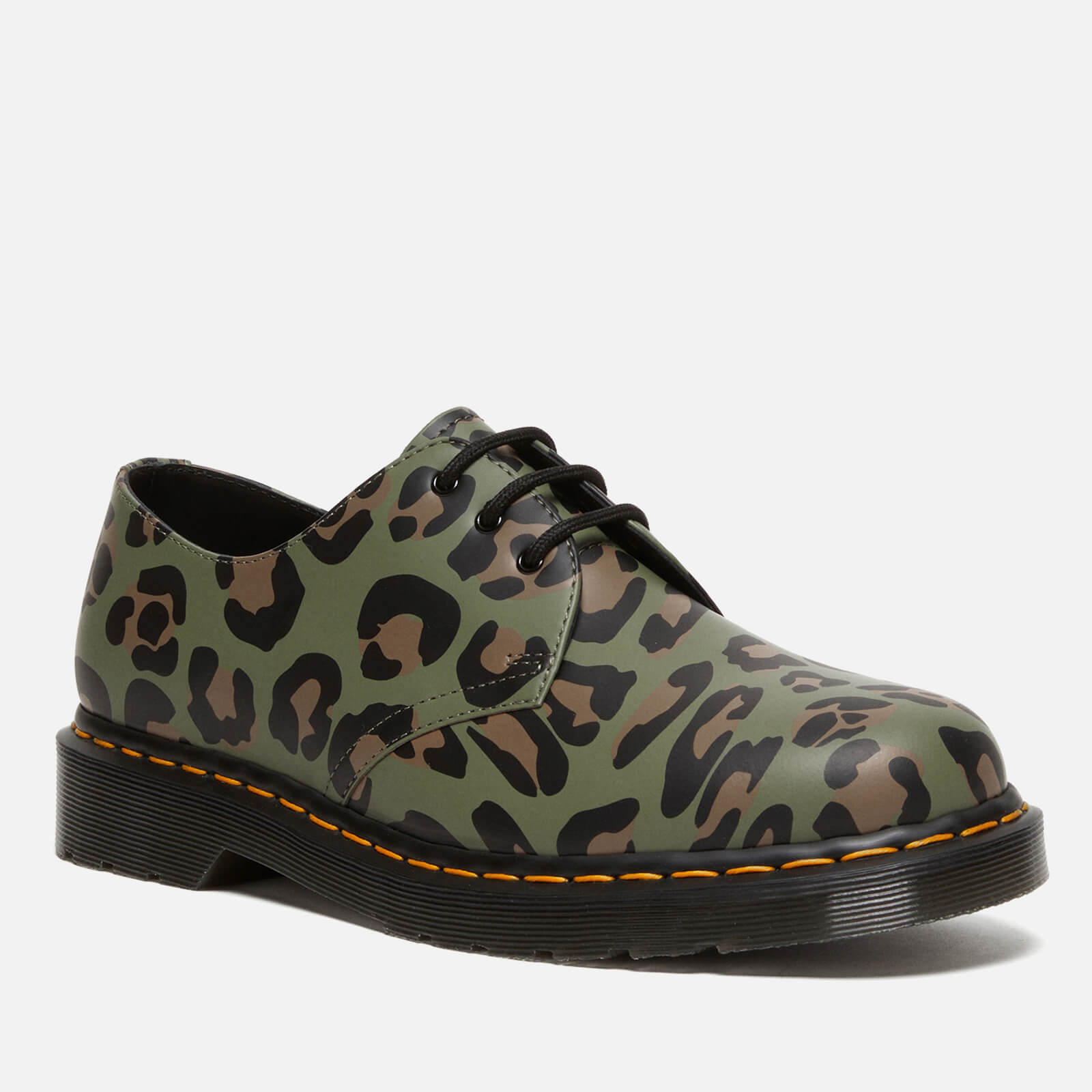 Dr. Martens Men's 1461 Smooth Leather 3-Eye Shoes - Distorted Leopard Khaki Green - UK 7