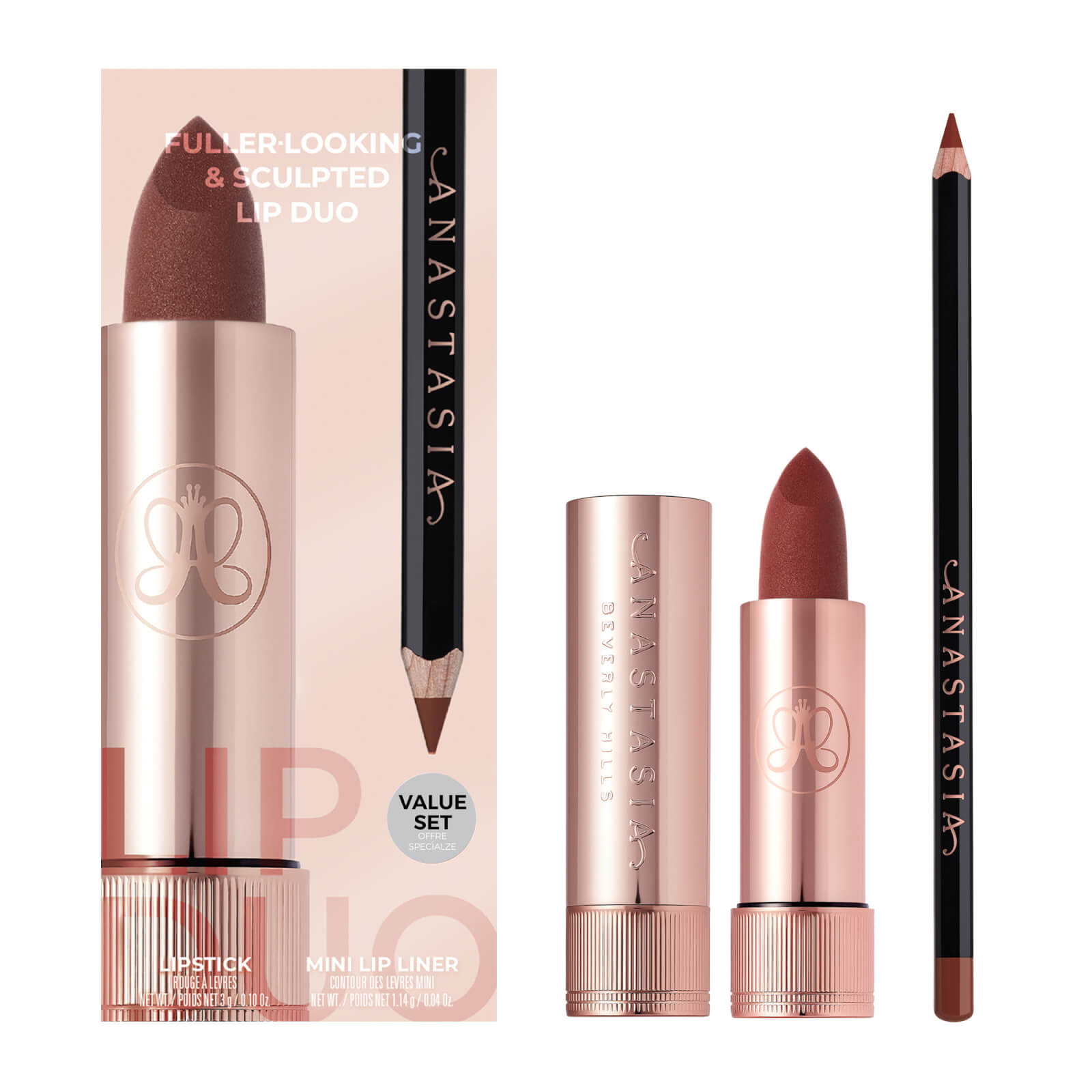 Image of Anastasia Beverly Hills Fuller Looking and Sculpted Lip Duo Kit (Various Shades) - Toffee Matte Lipstick & Malt Lip Liner