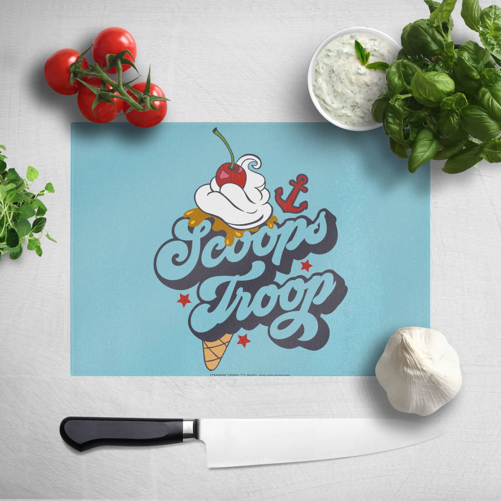 

Stranger Things Scoops Troop Chopping Board