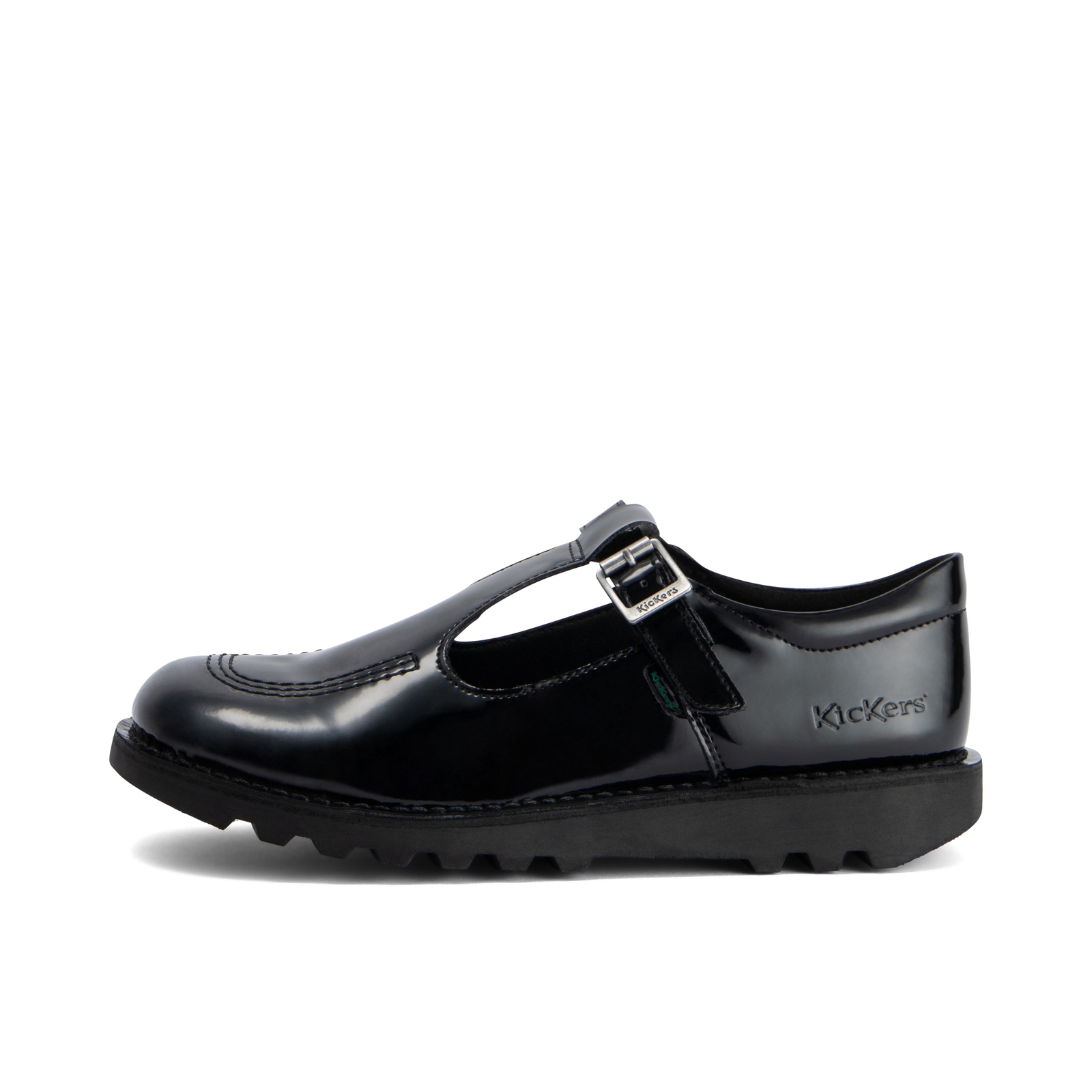 Youth Womens Kick T Bar Leather Alternative Patent Leather Black